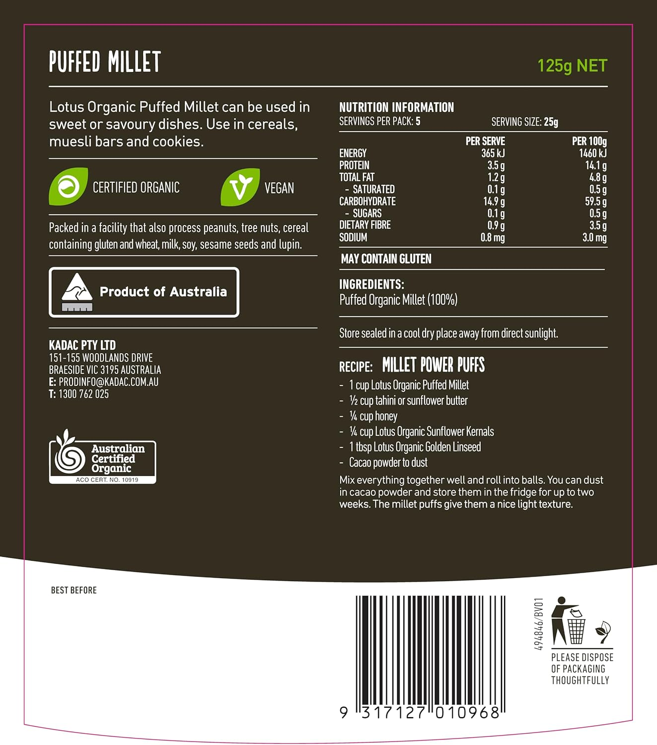 Lotus Millet Puffed Organic 125G