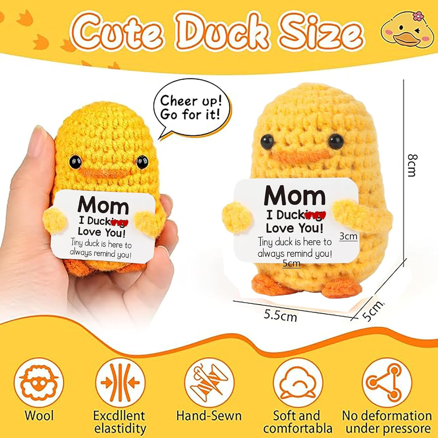 Funny Support Duck Gifts for Mom &ndash; Handmade Crochet Knitted Positive Cute Doll for MOM Birthday Mothers Day Christmas from Daughter Son, I Duck Love You Mom, Perfect for Home Room Desk Decoration