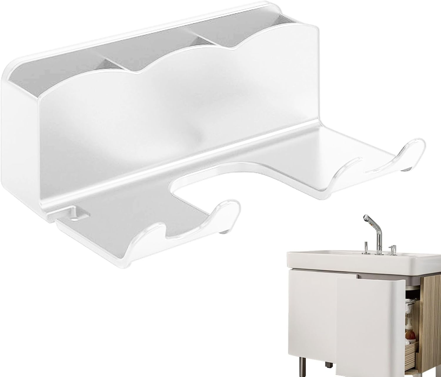 Hair Dryer Wall Holder -Spoildryer Stand | Blow Dryers Hanger | Storage Rack Hand Blower | Adhesive Bathroom Organization Blow Drier Hanger, Head Tool Organizer, Wall Mounted Storage Organizer, Drill - White image number 4