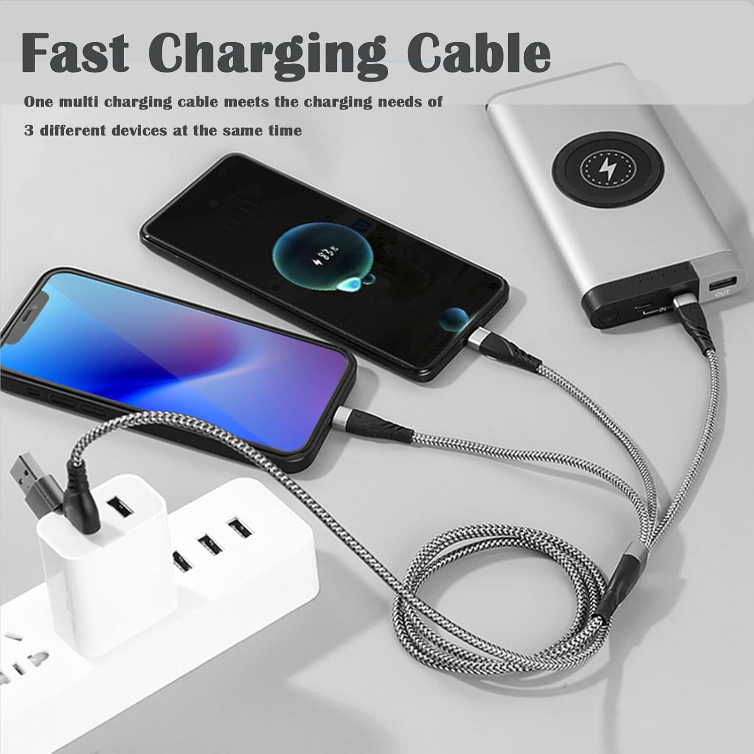 Multi Charging Cable, 1.2M Universal 5 in 1 Multiple USB Cable Fast Charging Cord with Type C/Micro USB/IP Port, Universal Charger for Cell Phone, Tablets, Samsung Galaxy, Huawei and More(2 Pack) image number 4