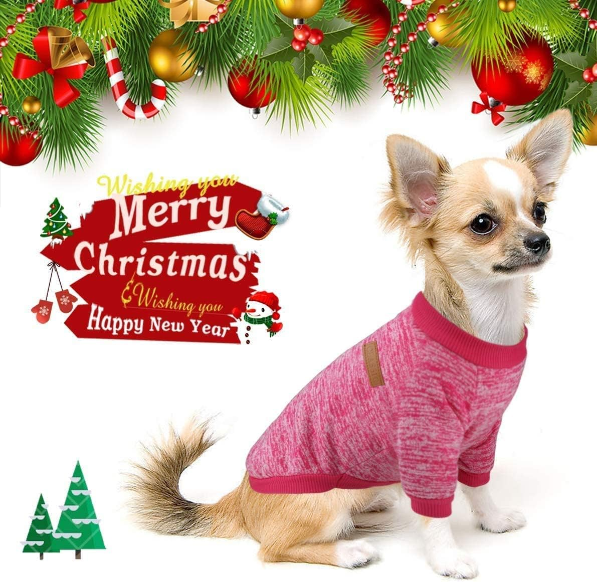 Idepet Pet Dog Classic Knitwear Sweater, Fleece Coat Dog Outfits for Small, Medium, Large Dog, Warm Pet Dog Cat Clothes, Soft Puppy Customes (L, Rosered) image number 2