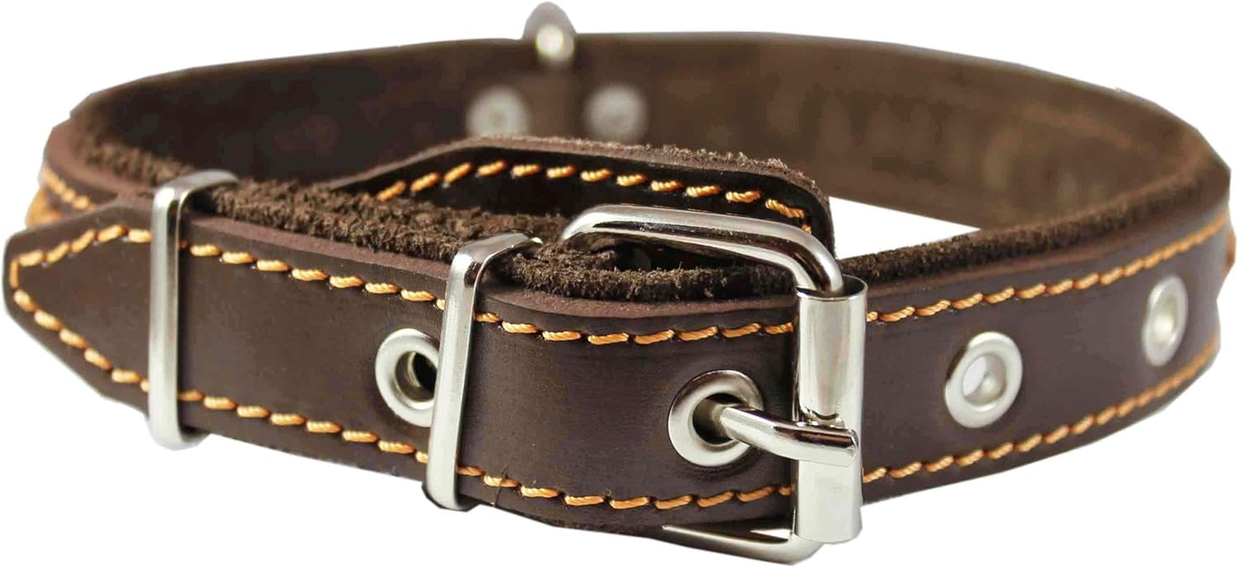 Genuine Leather Braided Dog Collar, Brown 1.25" Wide. Fits 16"-20.5" Neck. image number 1