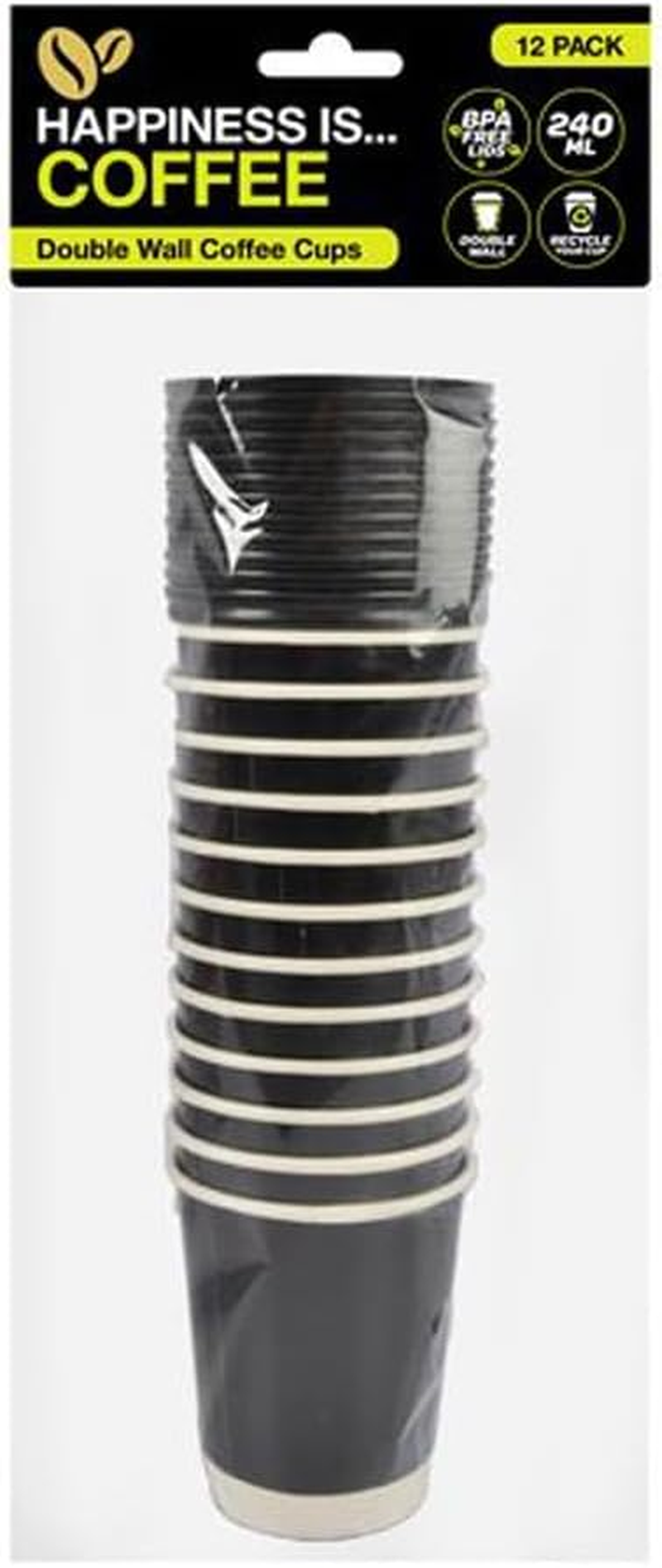 Cassia Disposable D Wall Coffee Cup 12-Piecse Set, 240 Ml Capacity