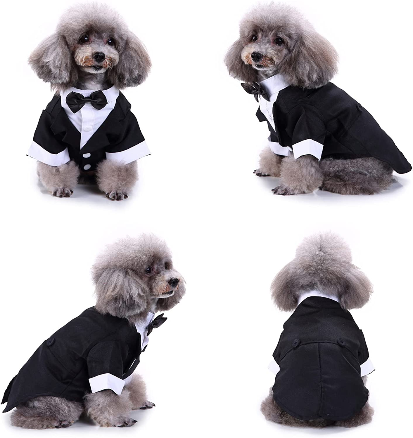 Dog Shirt Puppy Clothes, Pet Wedding Suit Formal Tuxedo with Black Bow Tie, Dog Outfit for Small Medium Dogs Cats, Dog Weding Attire Dress up Cosplay Prince Costume Gentleman Apparel (Large, Black) image number 1