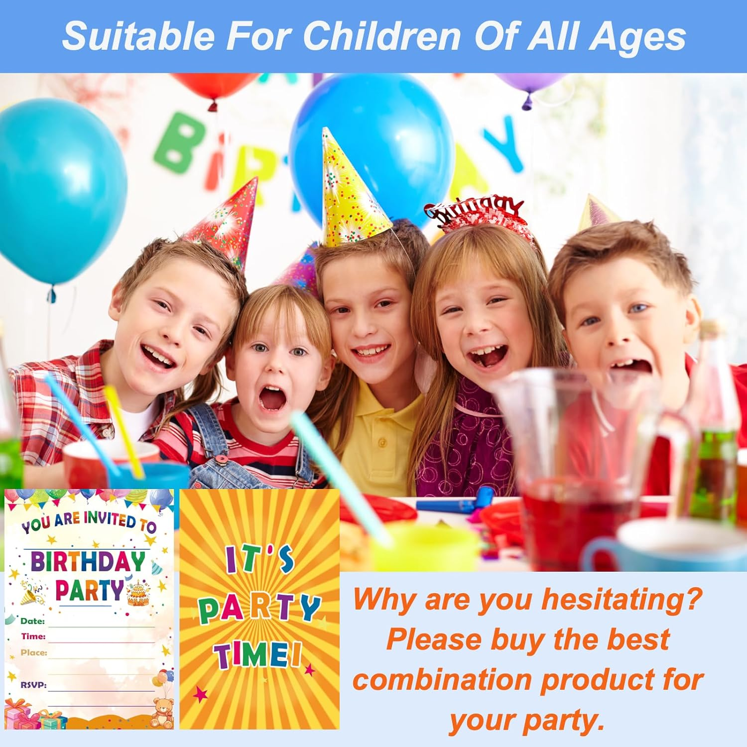 32 PCS Birthday Party Invitation for Children, 5 "X7" Cake Birthday Party Invitation Boys and Girls, Celebration Invitation for Teenagers, Balloon Gift Box with Birthday Hat and Cake Celebration Decoration image number 4