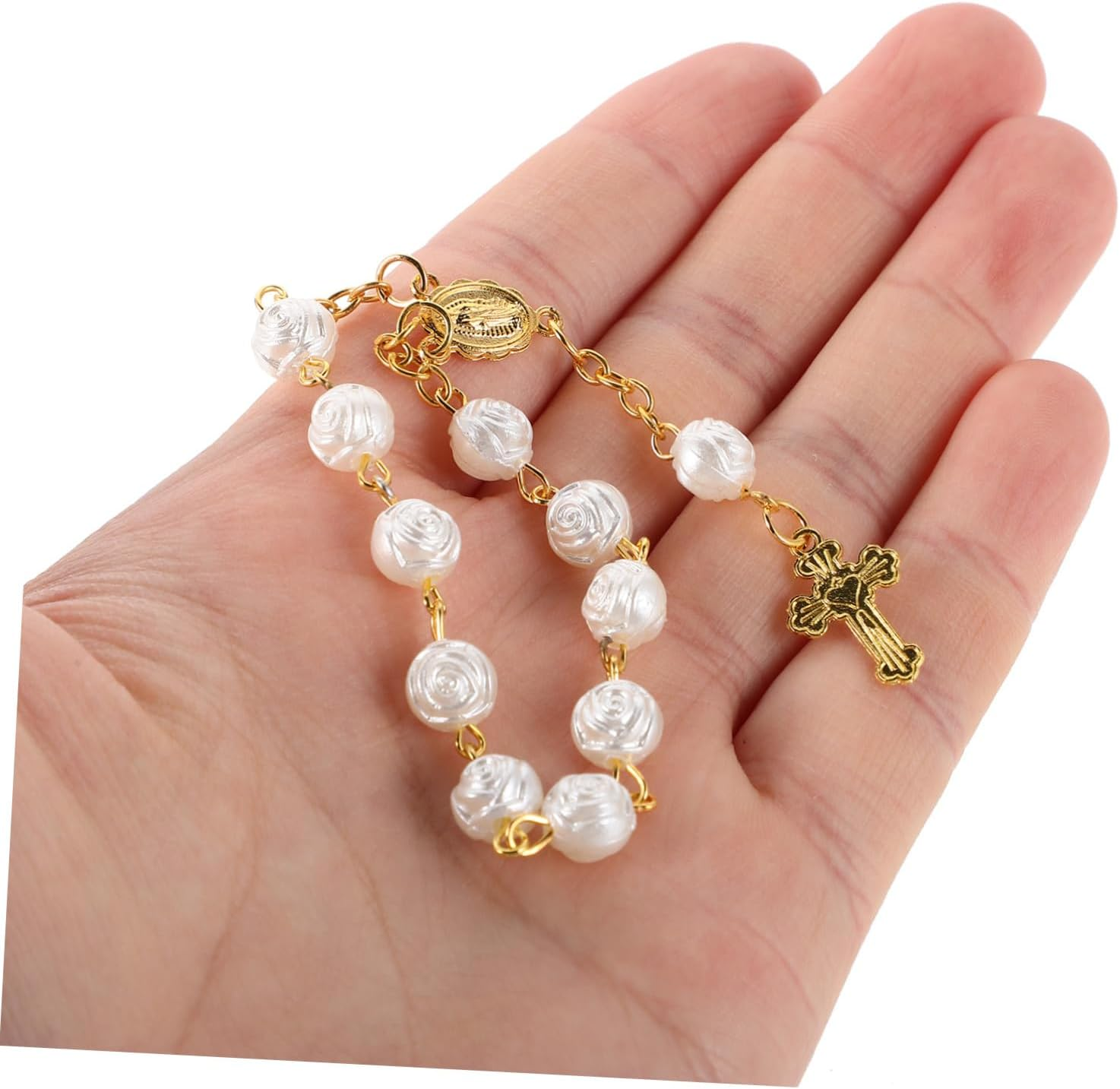CALLARON 4Pcs Boy Girl Baptism Rosary Finger Chain Jewelry Miniature Beads for Baptism Ceremony Favors Wedding Mass Christening Religious Wedding Party Favors for Girls image number 1