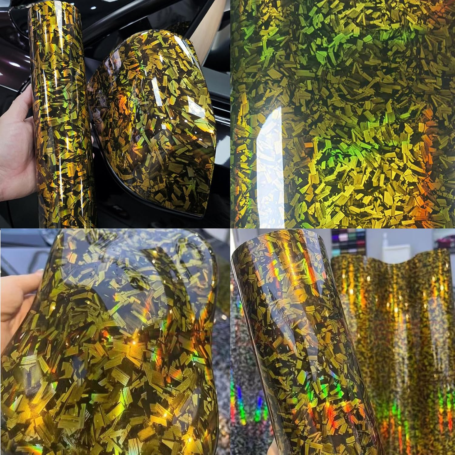 Gold Forged Gloss Carbon Fiber Car Vinyl Wrap Roll Air Release Adhesive Film Decal Sheet DIY Decor image number 1