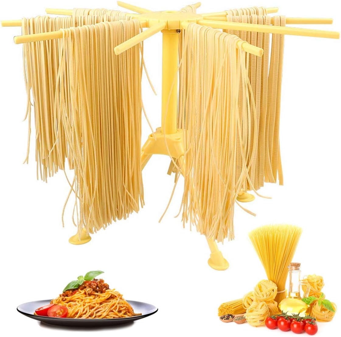 GOZIHA Pasta Drying Rack Noodle Stand with 10 Bar Handles Collapsible | Household Noodle Dryer Rack Hanging for Home Use | Spaghetti Drying Rack Noodle Stand | Easy Storage and Quick Set-Up (White)