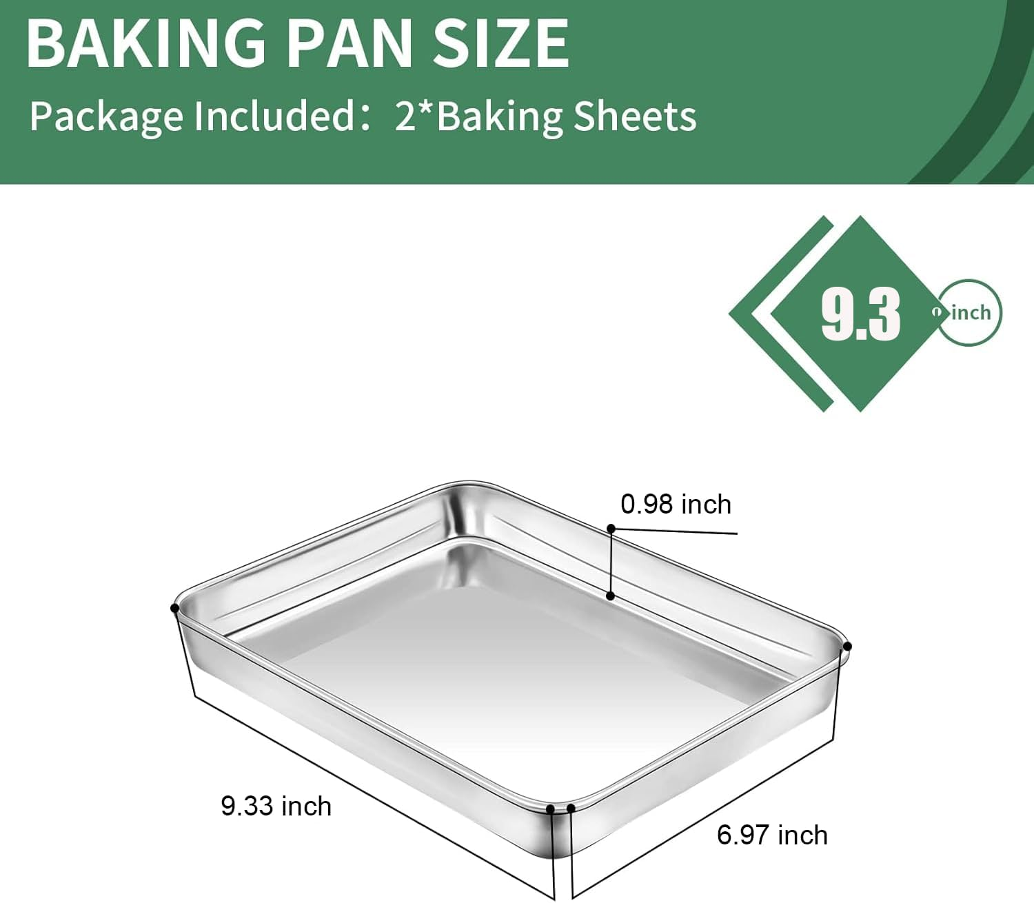 Baking Sheets Set of 2, HKJ Chef Cookie Sheets 2 Pieces & Stainless Steel Baking Pans & Toaster Oven Tray Pans, Rectangle Size 9L X 7W X 1H Inch & Non Toxic & Healthy & Easy Clean image number 4