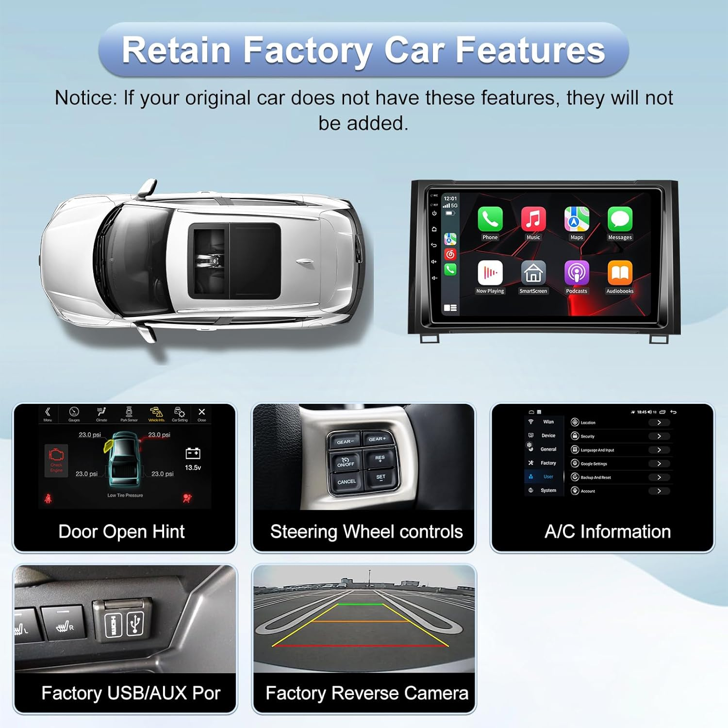 Android 13 Radio for Toyota Tundra 2014-2018- Wireless Carplay and Android Auto GPS Navigation - 4GB+64GB - 4Gb Ram 32Gb Rom（For Toyota Tundra 2014-2018） image number 5