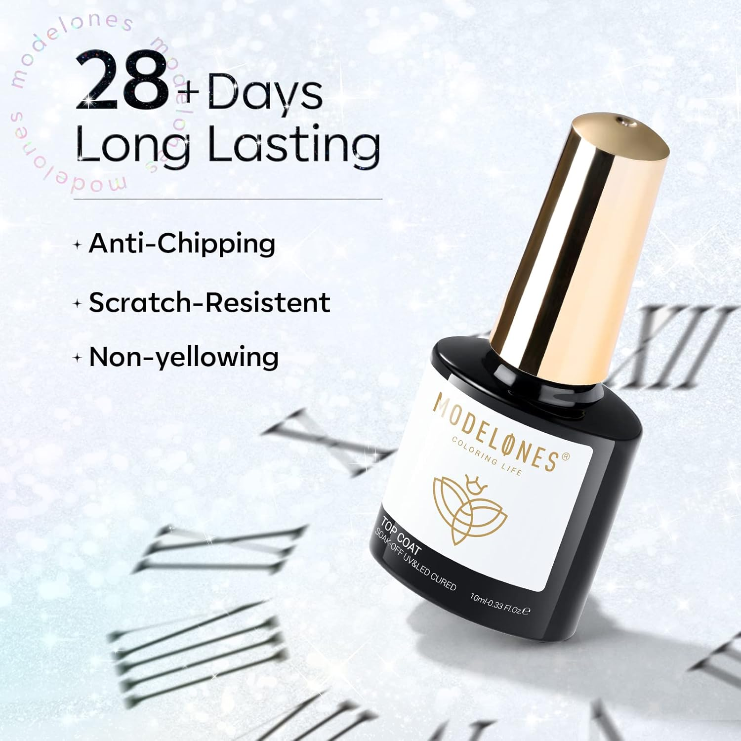 Modelones Glitter Gel Top Coat, Iridescent Silver Mix Glitter Gel Polish No Wipe Top Coat Glossy Sparkly Finish Long Lasting Soak off Rainbow Shimmer Glitter Gel Nail Polish Nail Art Manicure, 10Ml image number 1