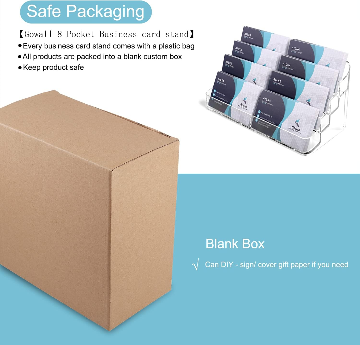 Business Card Holder, 8 Pocket Acrylic Business Card Holder for Desk Clear Business Card Stand Desktop Business Card Holders Plastic Business Card Display for Exhibition, Home and Office, 2 PCS image number 1