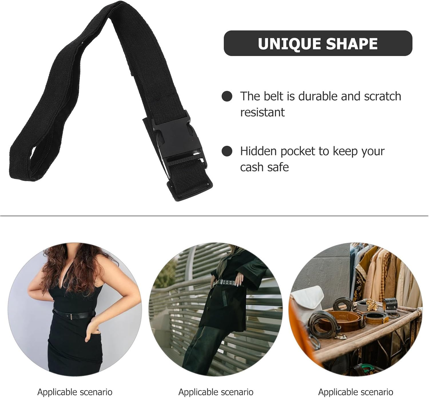 Holibanna Invisible Security Money Belt, Multifunctional Travel Waist Belt Wallet with Hidden Pocket, Black 120Cm Portable Outdoor Sports Waistband for Men and Women