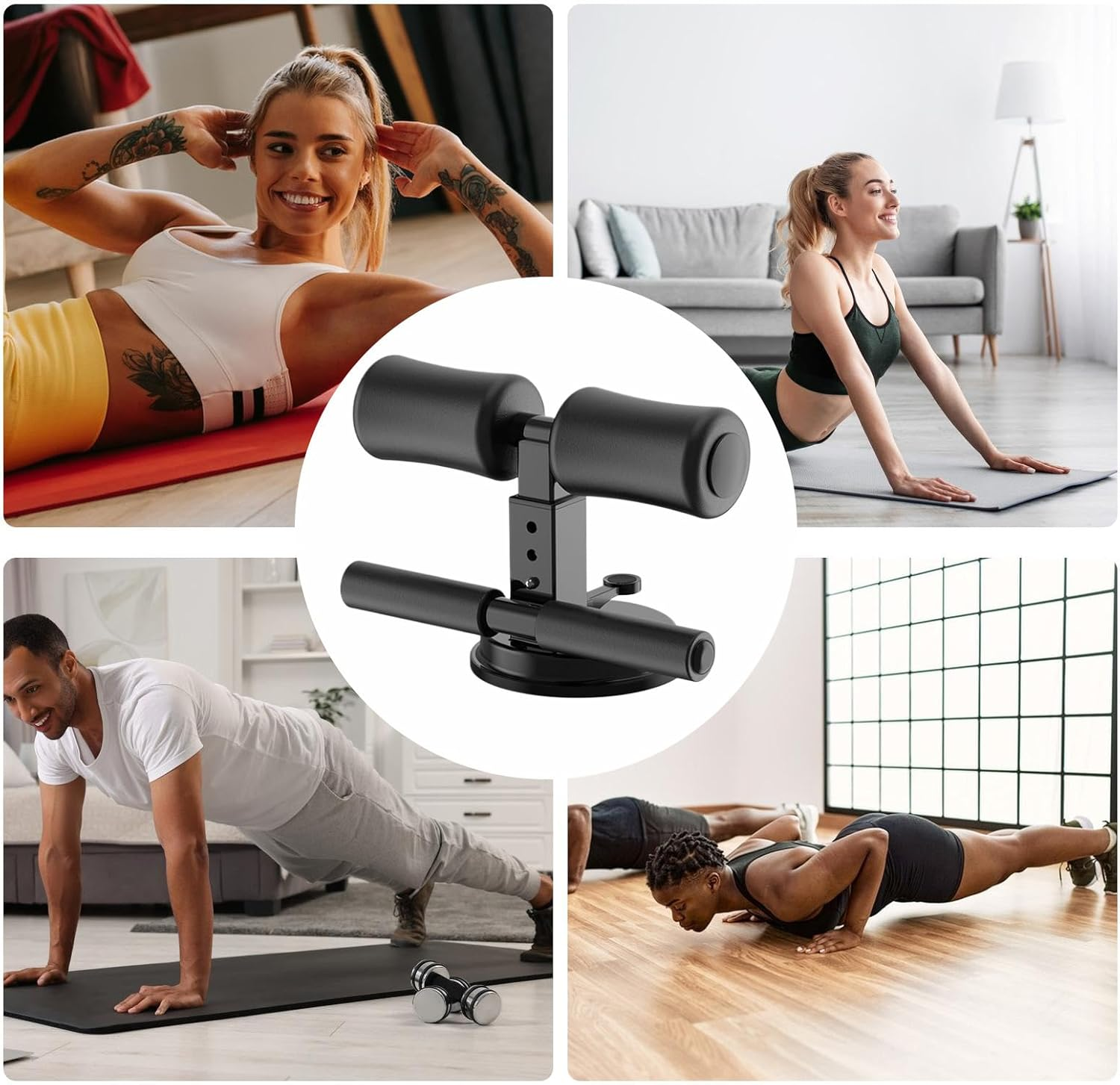 Sit-Up Bar Floor Exercise Stand | Multifunctional Adjustable Sit up Exercise Assistance Device | Portable Ab Training Auxiliary Device for Vest Line Exerciseworkout Work Yoga Home Gym Travel Indoor O - Pink image number 4