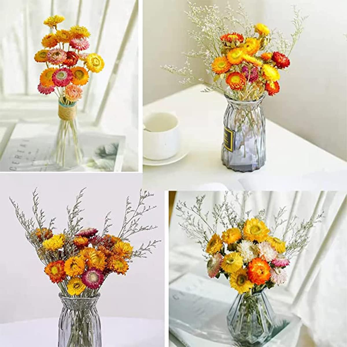 Tooget 40Pcs Natural Dried Daisies, Dried Daisy Flowers Bouquet with Stem for Wedding Home Office Party DIY Flower Arrangement
