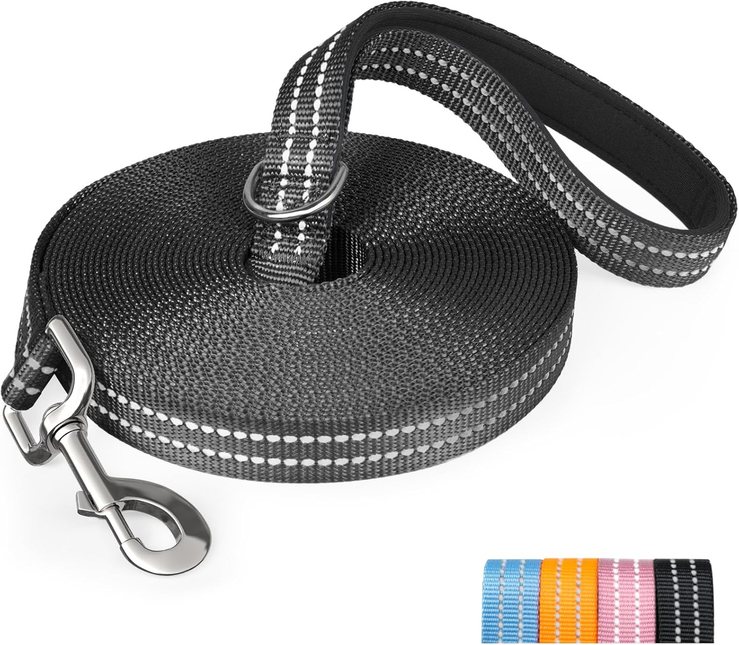 Long Dog Leash Training Lead 10M Leash for Dog Training Line Dog Leash 30Ft Leash for Dogs outside 30 Feet Nylon Padded Handle Reflective Hiking Yard, Pink