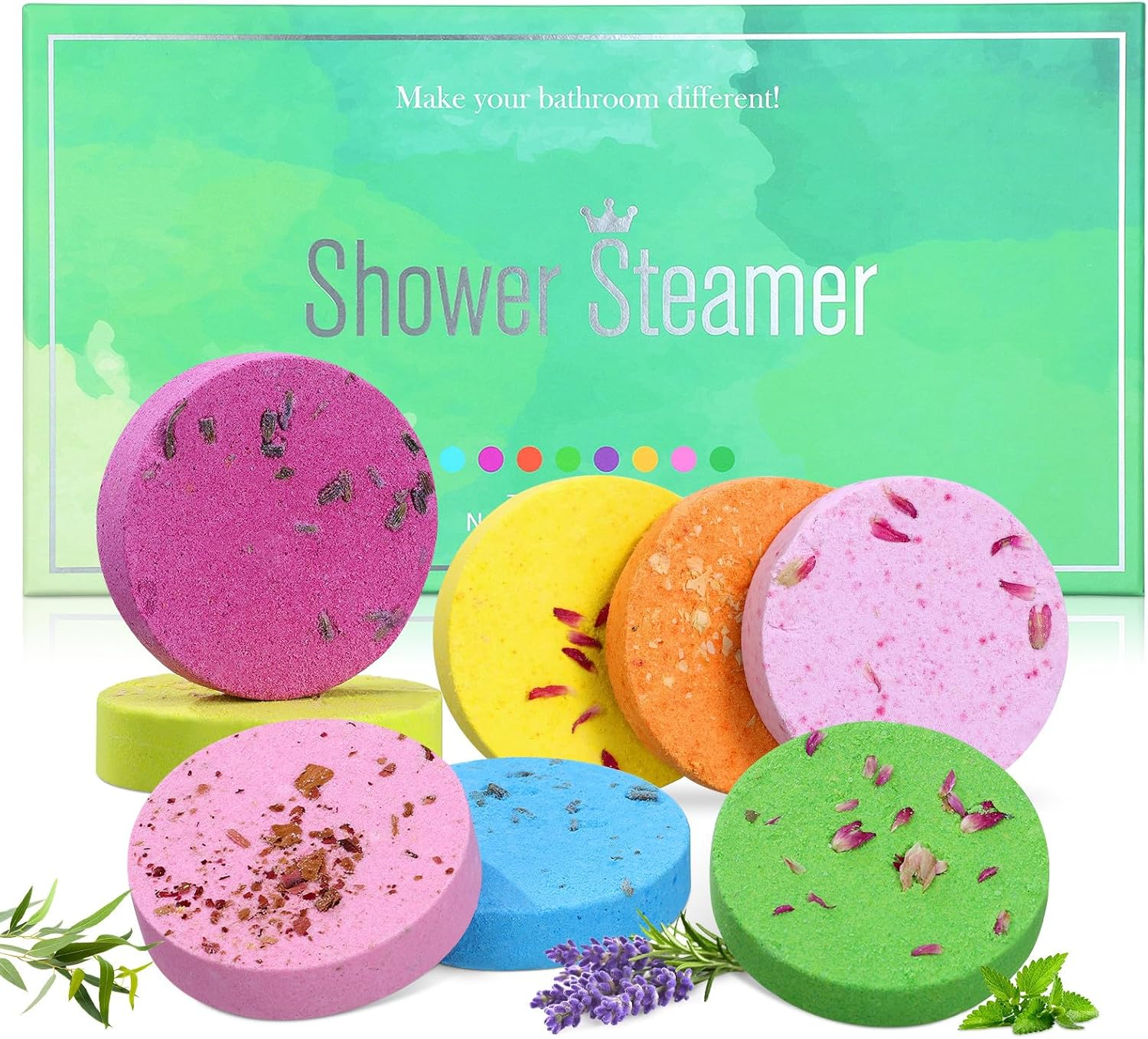 BEBEMOKO 8Pcs Aromatherapy Shower Steamers with Essential Oils, 30G Bath Sea Salt Tablets for Women, Mood Relief Bath Aroma Tablets Spa Shower Set image number 3