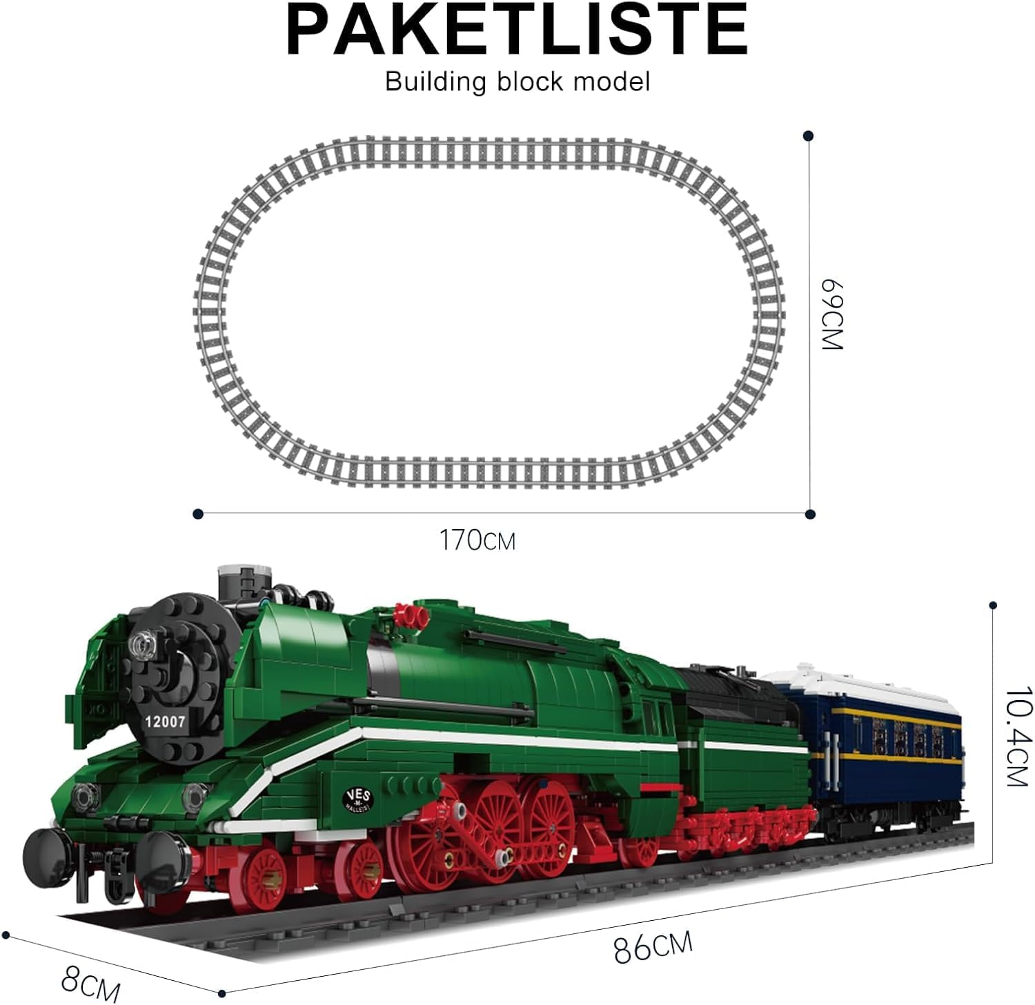 Mould King 12007 German Express Steam Train Building Set, LED Motor Track Model Block Kit, STEM Toy to Build Gift Boys Girls Aged 14+ 2348Pcs image number 6