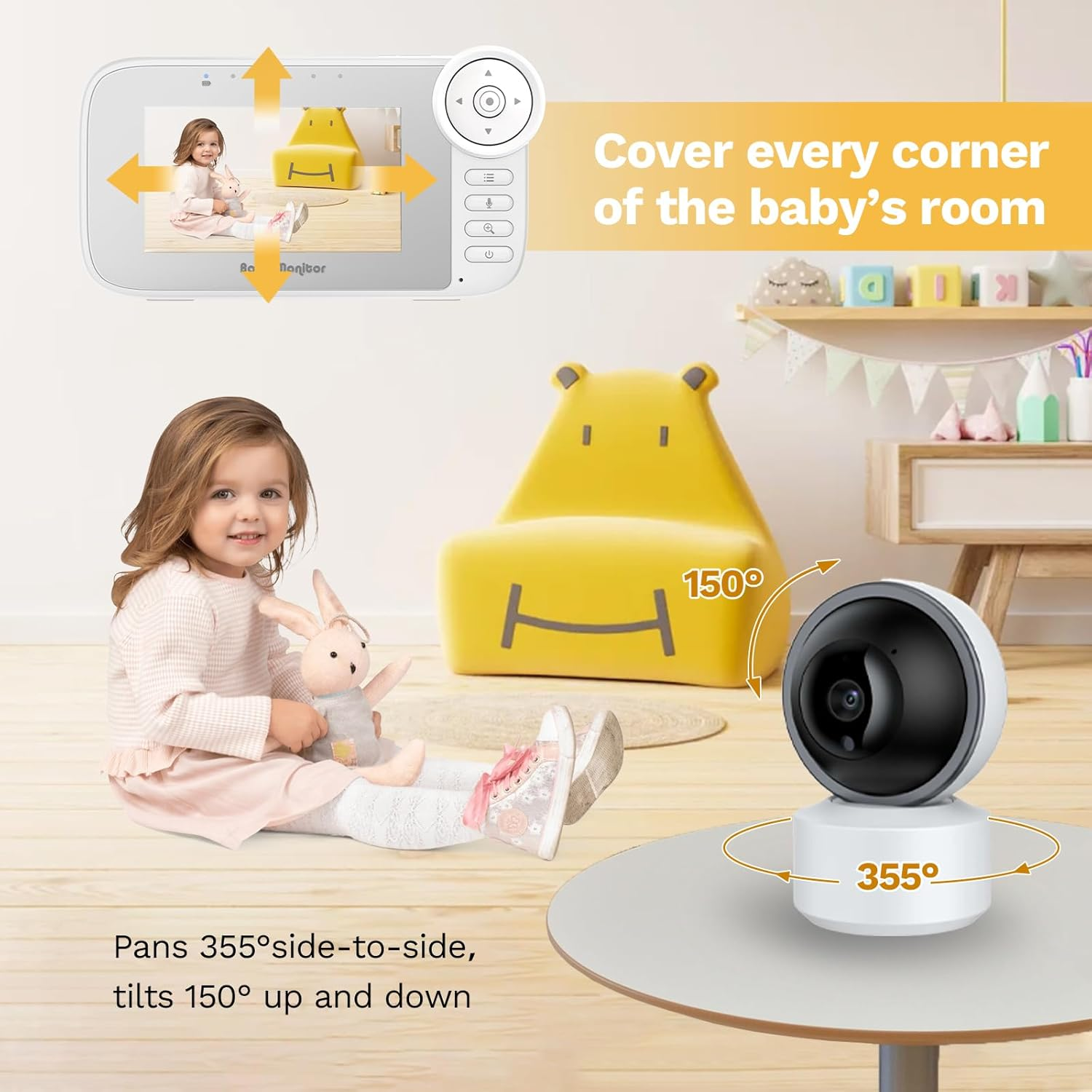 Video Baby Monitor with Camera and Audio, Cry Detection, Temp. Sensor, Night Vision, 4.3" Screen, 10 Lullabies, Baby Feeding Alert, Digital Zoom, Non-Wifi Baby Camera Monitor for Newborn Baby, Elder image number 1