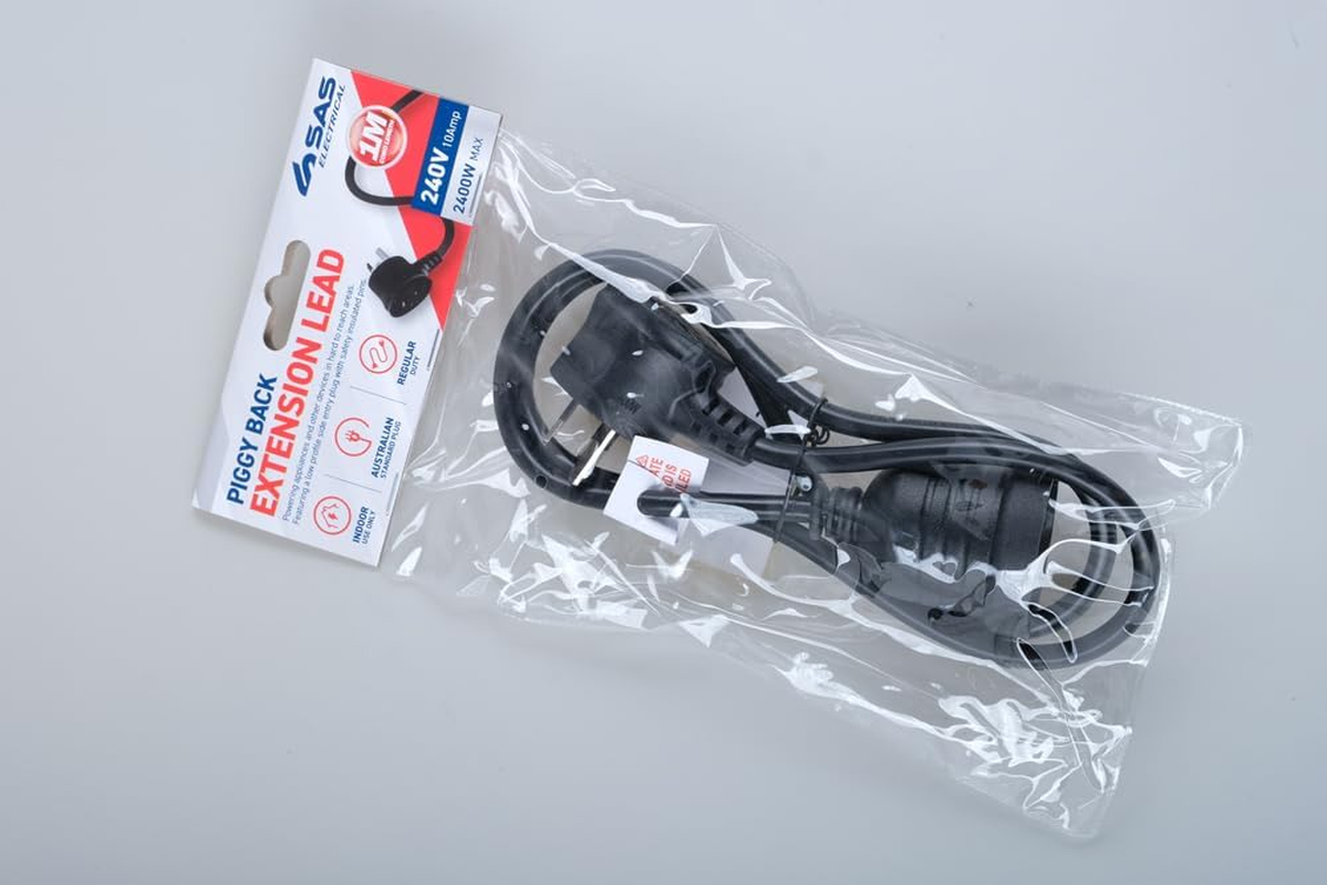 240V 10Amp Piggy Back Extension Lead, Black, 1 Meter Length image number 5