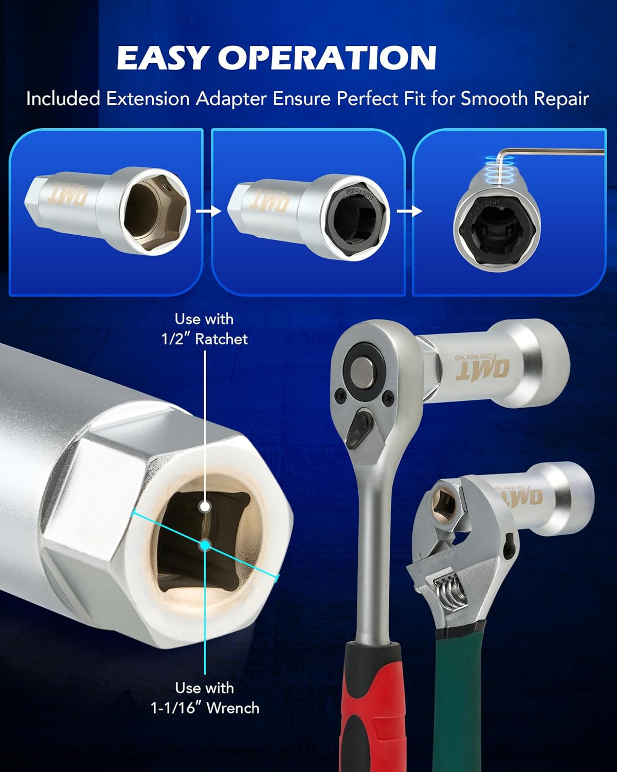 Orion Motor Tech 10Pc Axle Spindle Threading Set, Axle Thread Repair Kit with 8 Dies 1-1/16" Extension Bar, Axle Nut Rethreader with M20 M22 M24 & 13/16" 3/4" UNEF Nuts, Rethreading Tool Kit with Case image number 2