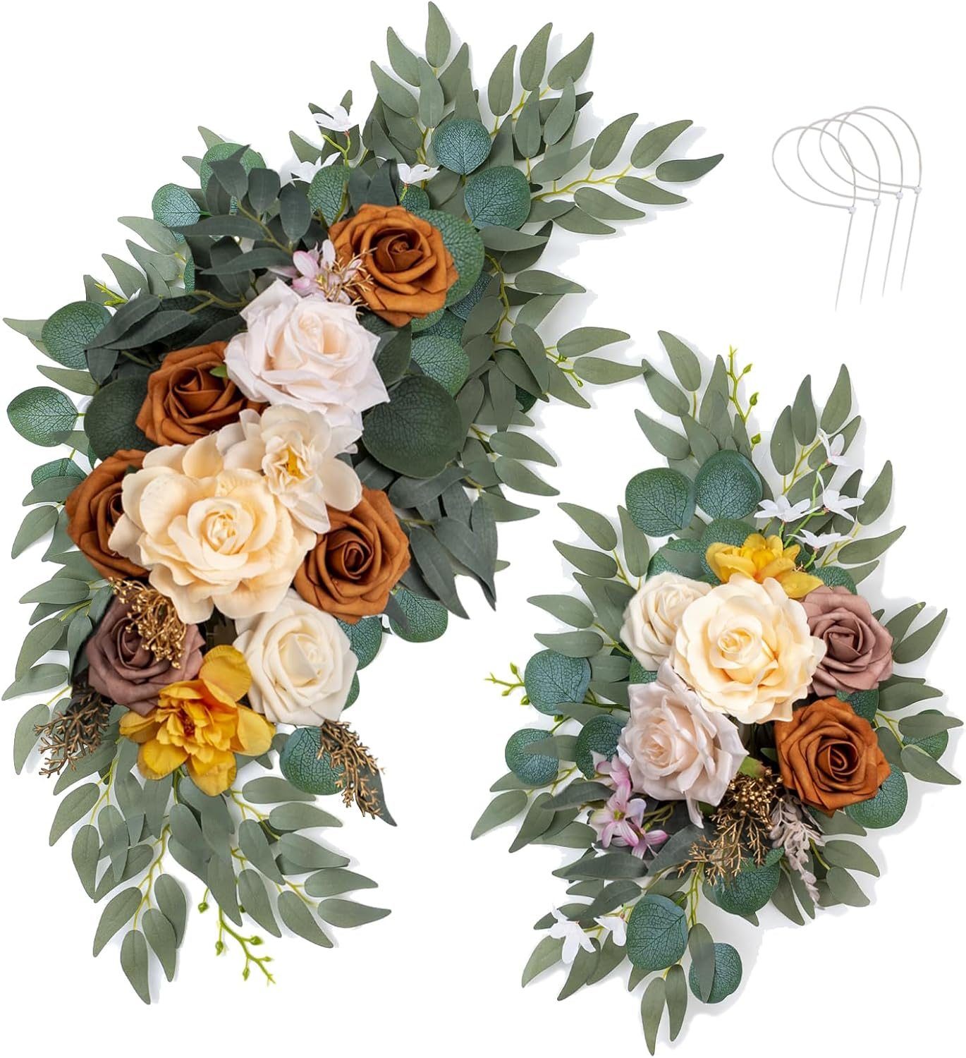 Aitnwoy Artificial Wedding Arch Flowers Kit 2 Pcs Dust Rose Flowers Silk Peony Floral Swag Welcome Sign for Wedding Ceremony Party Home Garland Decor