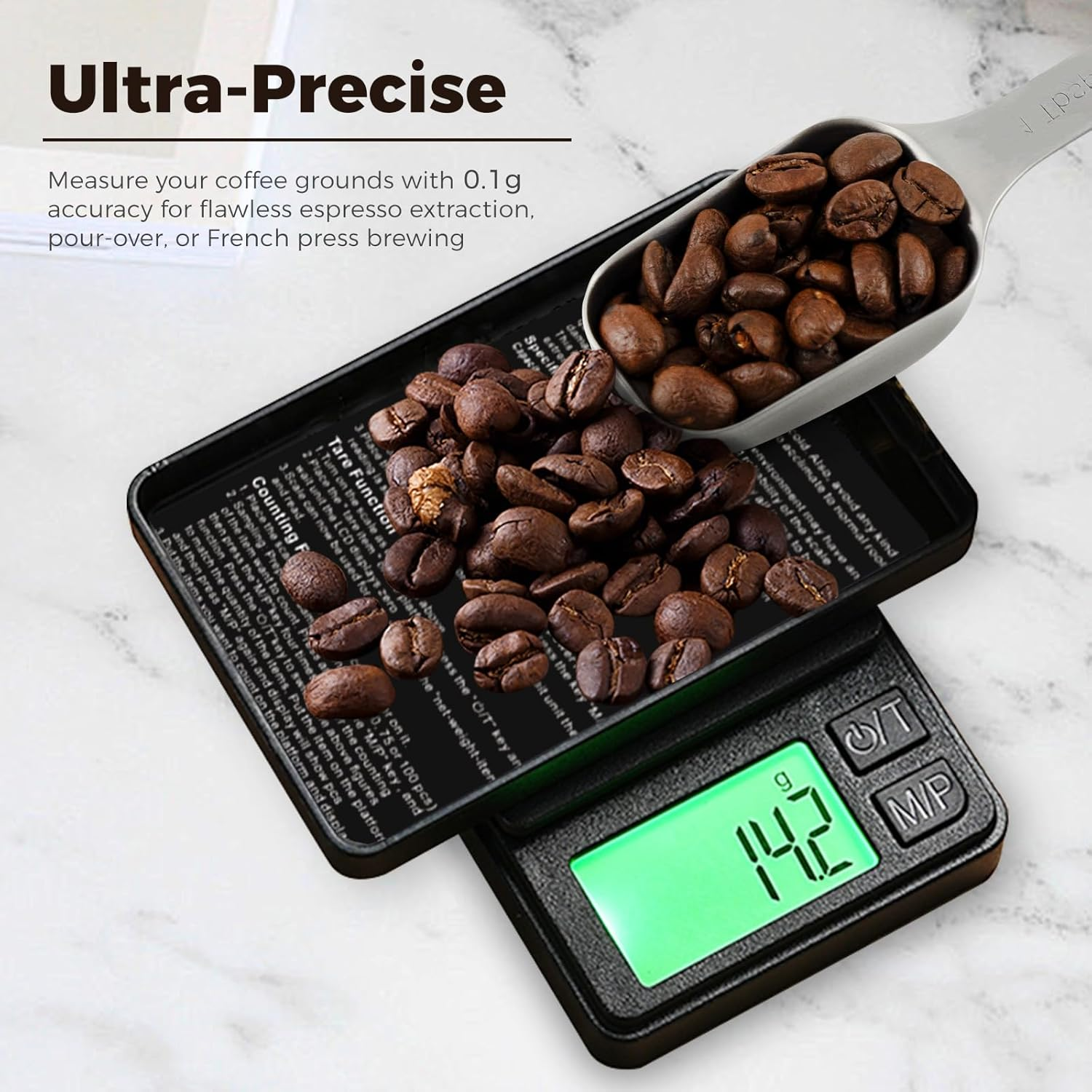 Coffee Scale with Timer, 0.1G Precision Digital Kitchen Scale, Caffobiz Compact Espresso Scale for Coffee Brewing, Compact Pocket Design, Large LCD Display image number 5
