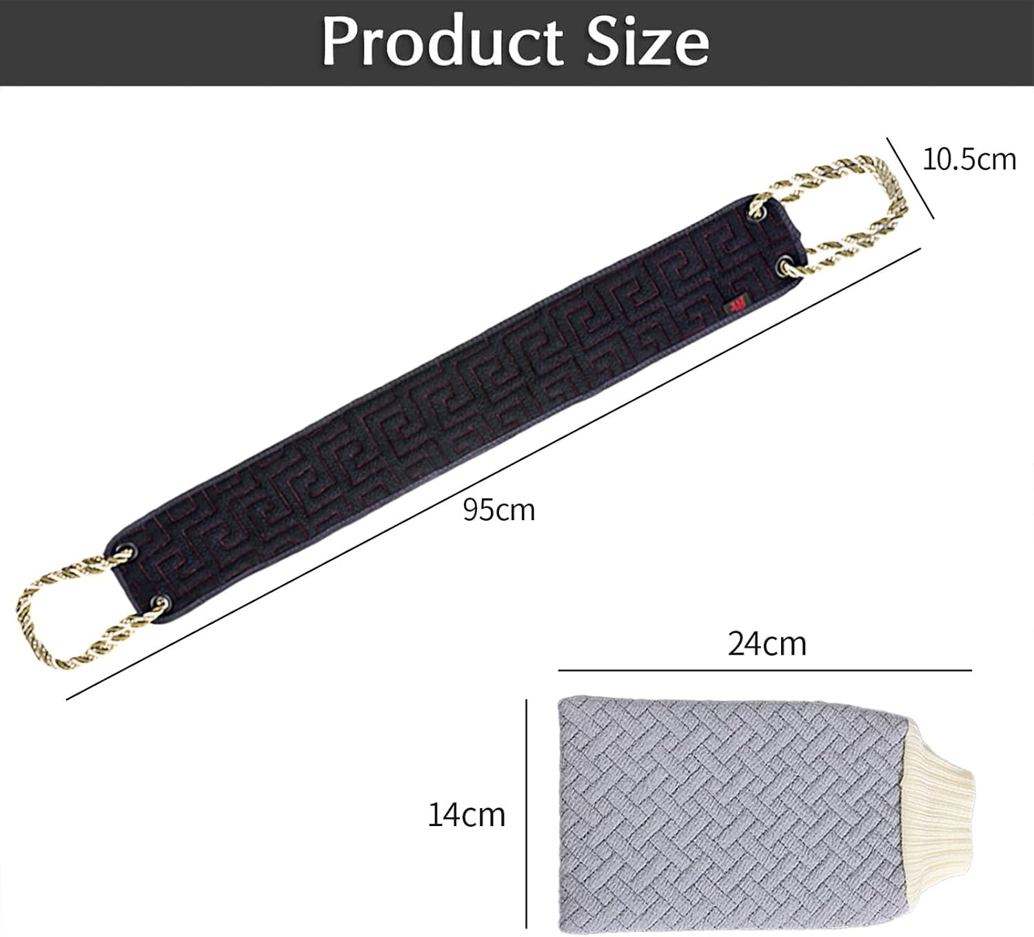 Body Scrubber，Back Scrubber，Long Exfoliating Back Scrubber for Shower, 34In Body Scrubber with Handles & Mitts, Double-Sided Black Mesh Scrubber for Deep Cleansing & Skin Exfoliation image number 5