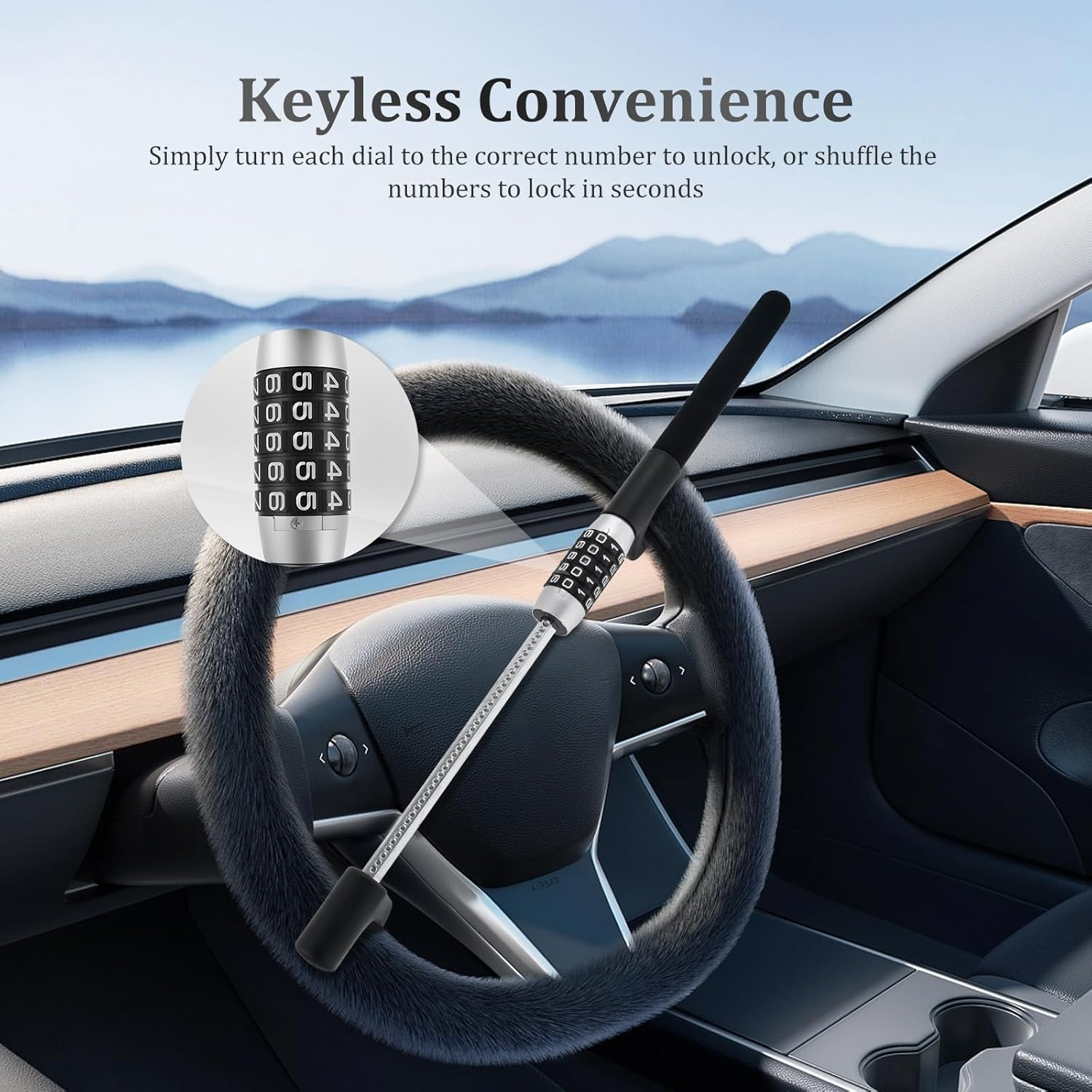 Steering Wheel Lock Keyless Retractable Car Security anti Theft Lock Combination Double Hook 5 Coded Combination Lock for Car Universal Model for Cars Suvs Vans Trucks (1Pc) - 2Pcs image number 7
