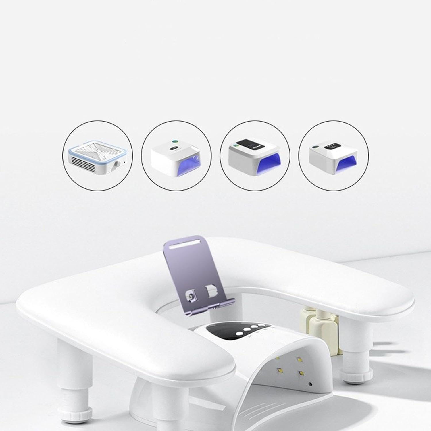 Perfeclan Nail Arm Rest Adjustable Height Premium Hand Cushion Durability Manicure Tool U Shaped with Phone Holder Nail Hand Rest Stand, White - Pink image number 4