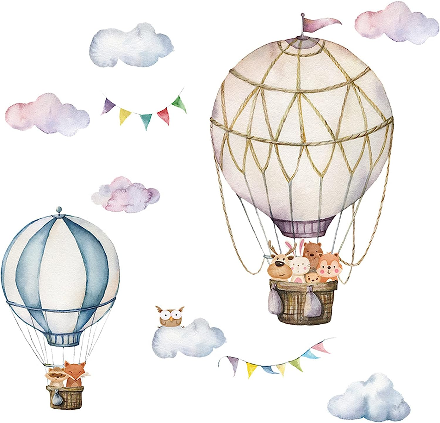 Hot Air Balloon Wall Stickers Cloud Animal Balloons Window Decals Murals Wall Art Decorative Sticker for Kids Living Room Bedroom Nursery Playroom Cute Holiday Jungle Party Decor Supplies image number 6