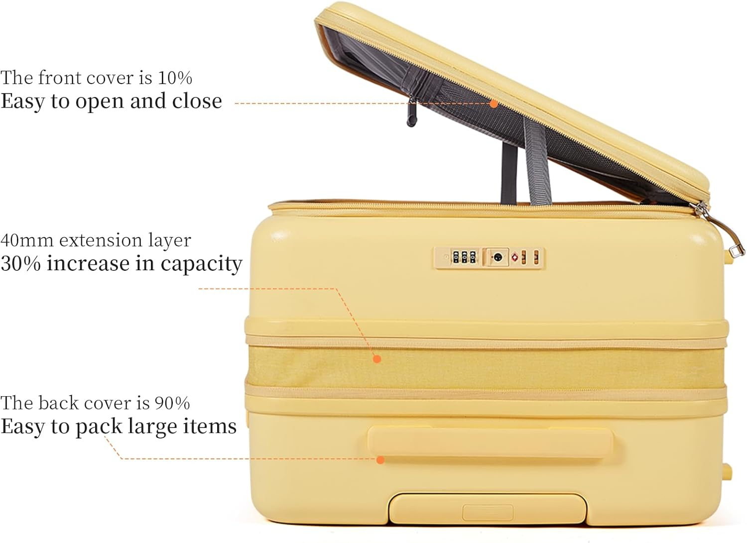 Carry on Luggage Suitcases with Wheels: Checked 26 Inch Luggage with 8 Spinner Wheels, Expandable Large Suitcase with 100% PC Hard Shell Travel Luggage Suitcases (Cheese Yellow) image number 3