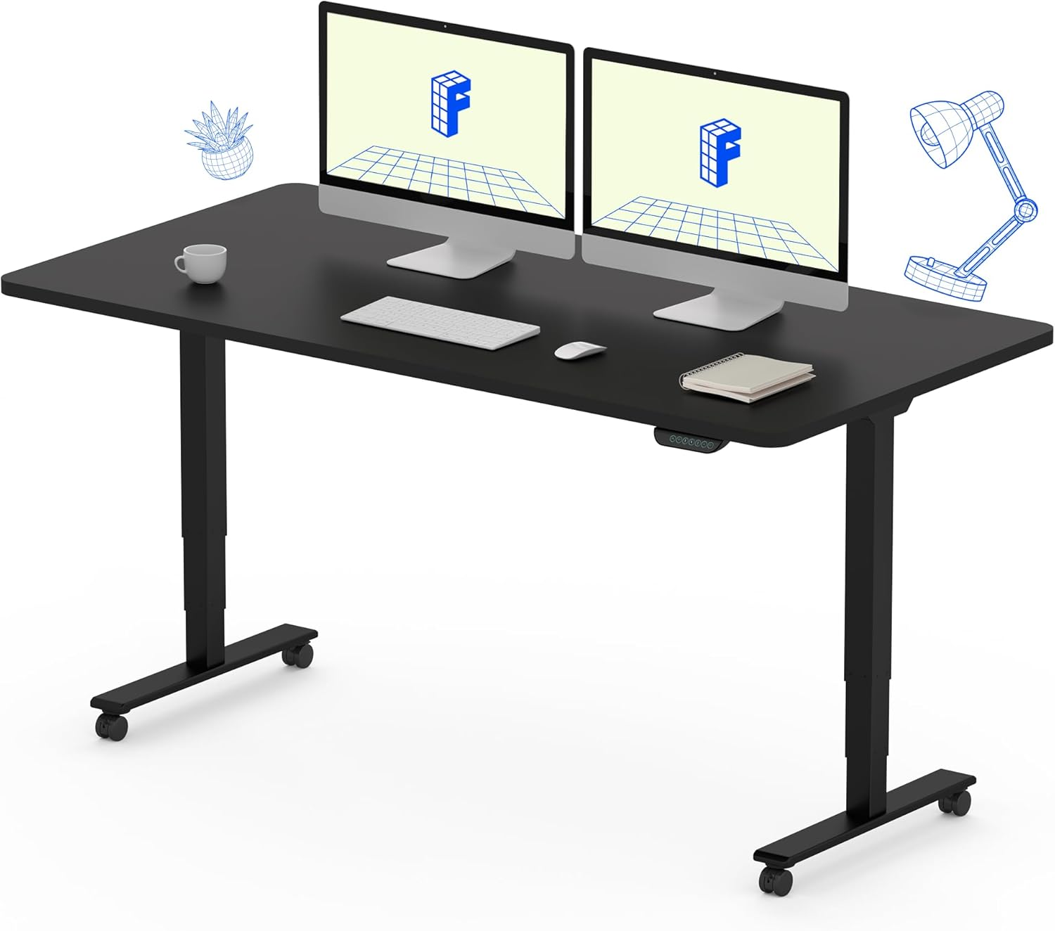 FLEXISPOT E6 Dual Motor 3 Stages Standing Desk 140X70 Cm Whole-Piece Board Electric Height Adjustable Desk Stand up Desk Large Load Capacity(Black Frame + Black Desktop) image number 6