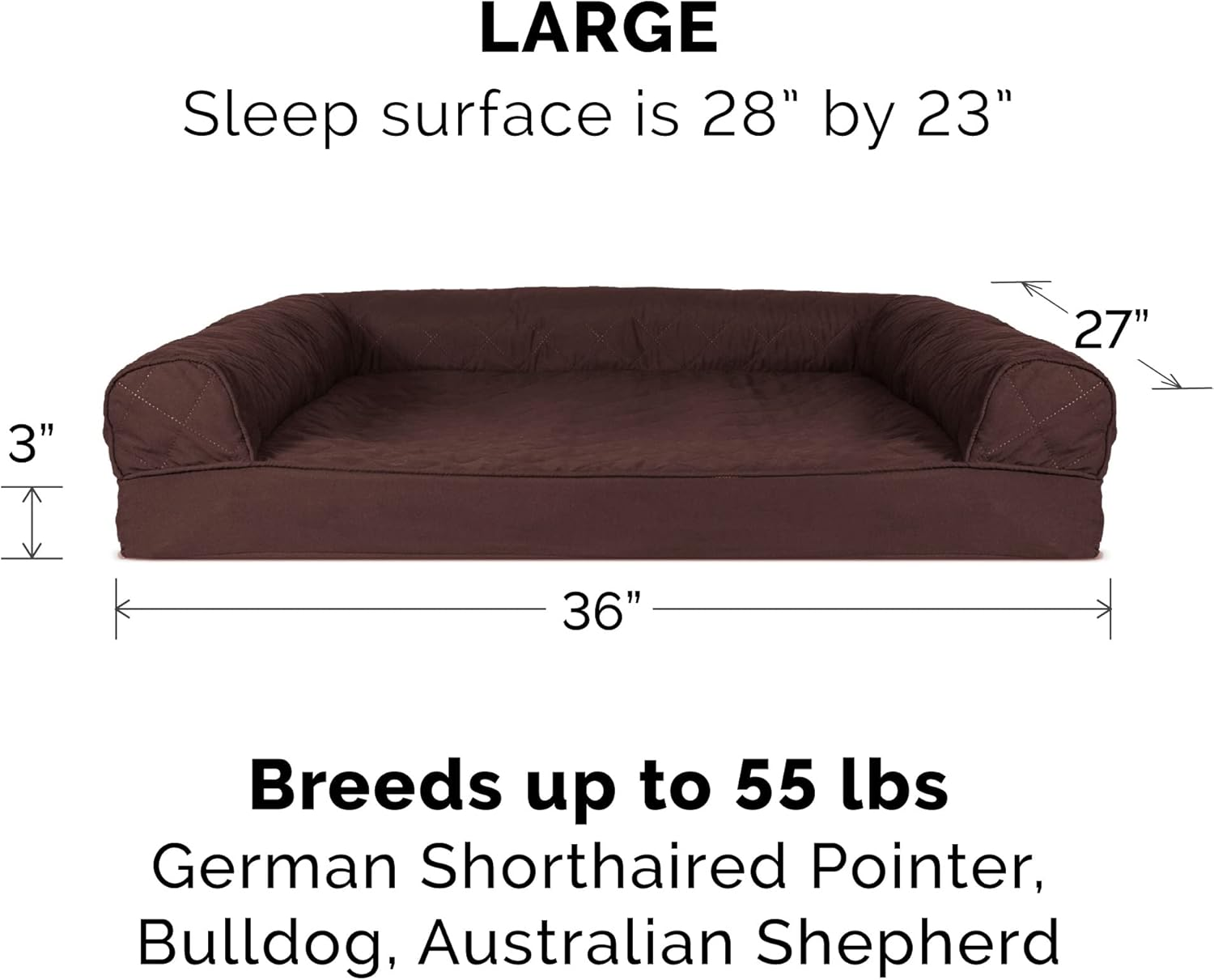 Furhaven Quilted Sofa-Style Dog Bed Replacement Cover - Coffee, Large image number 4
