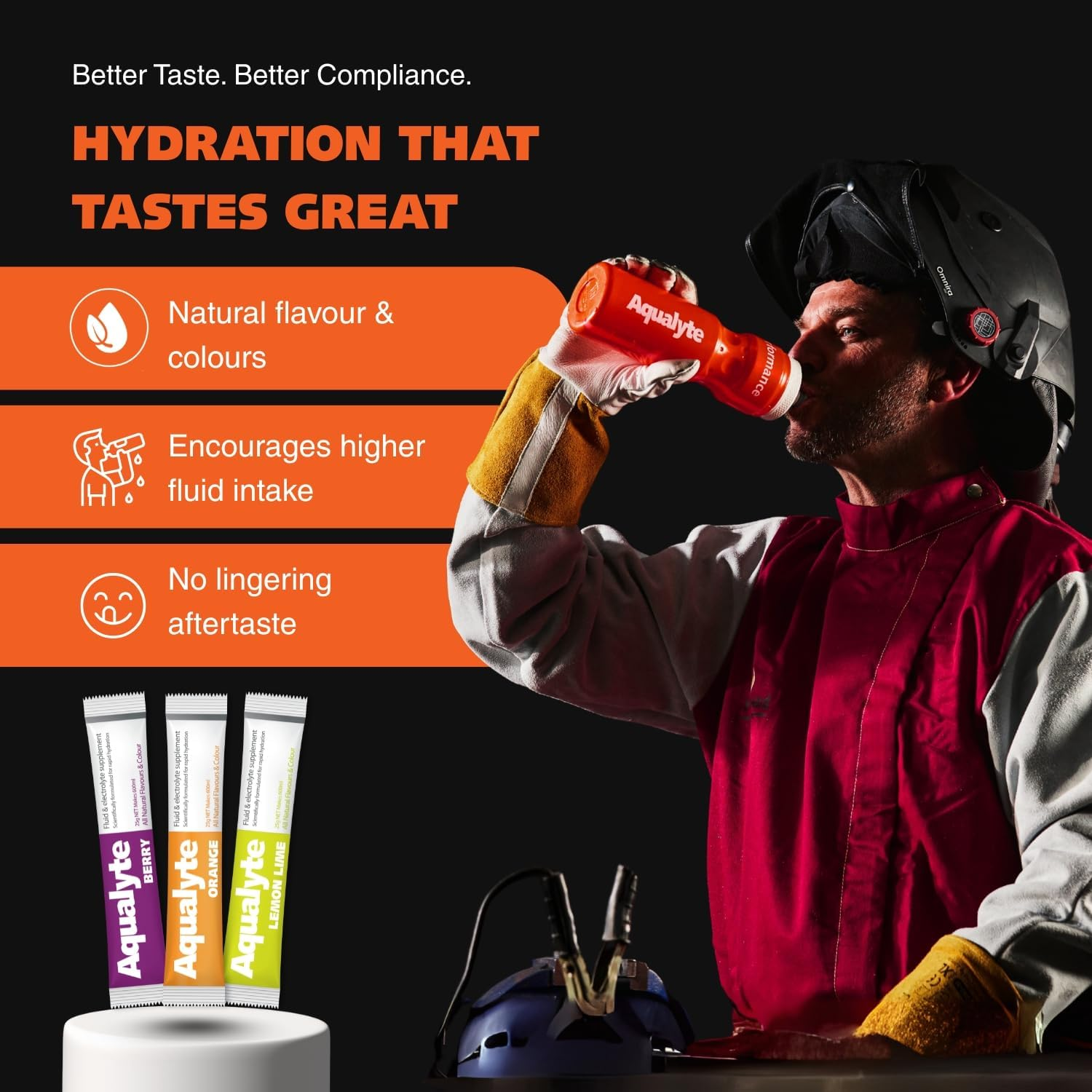 Aqualyte Hydration & Electrolyte Supplement, Natural Hydration Support, Great Taste, Rapidly Absorbed, Packed with Essential Electrolytes, Mixed Flavour, 25G Sachets, Makes 600Ml, Box of 50 image number 4