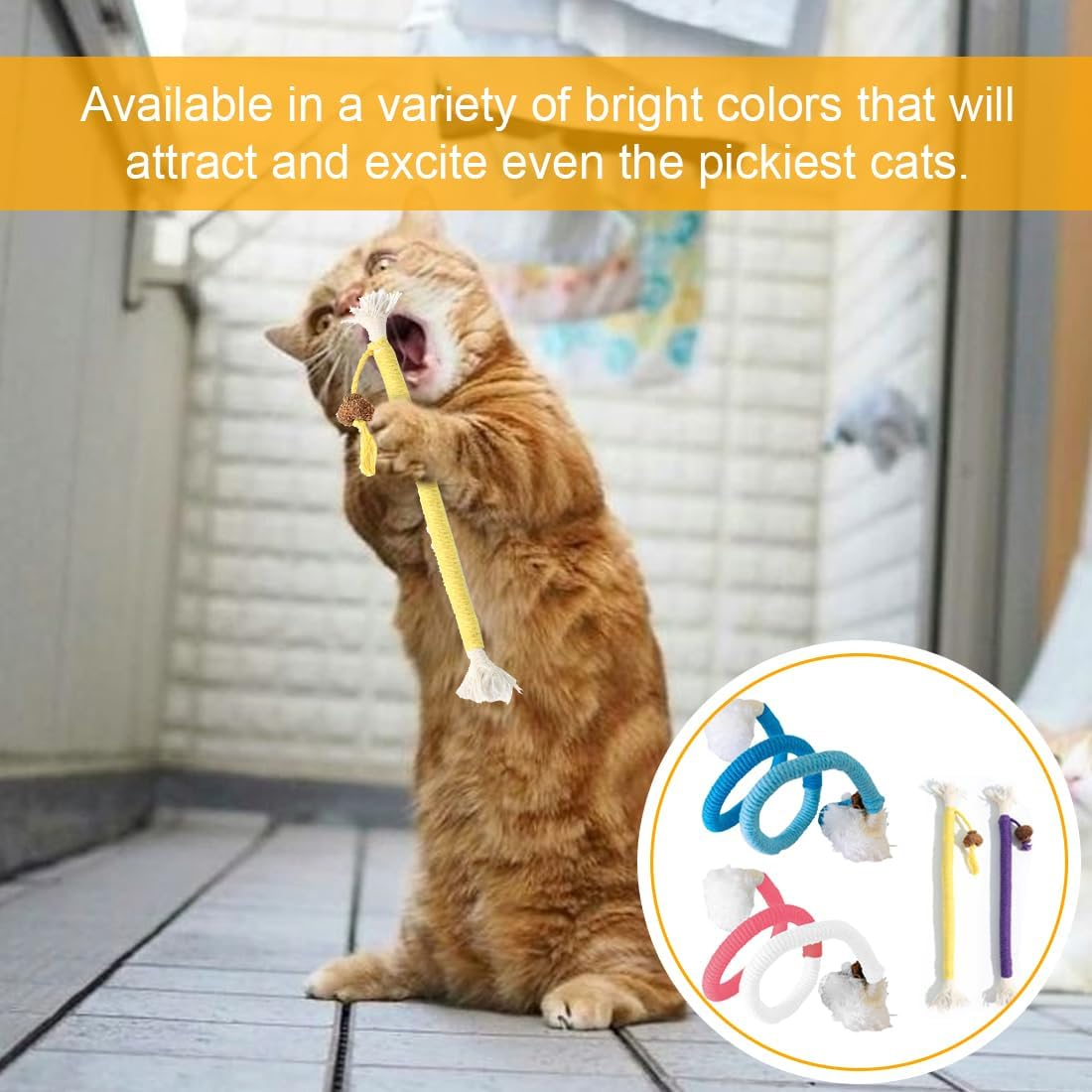 EIH 4 Pieces Cat Toy, Twiggle Tail Cat Toy, Catnip Toy, Chew Toy for Kittens, Teething Rope, Cat Toy, Chew Rope for Cats, to Clean Your Teeth and Relieve Stress, Long X 2 + Short X 2, Blue, Cm image number 3