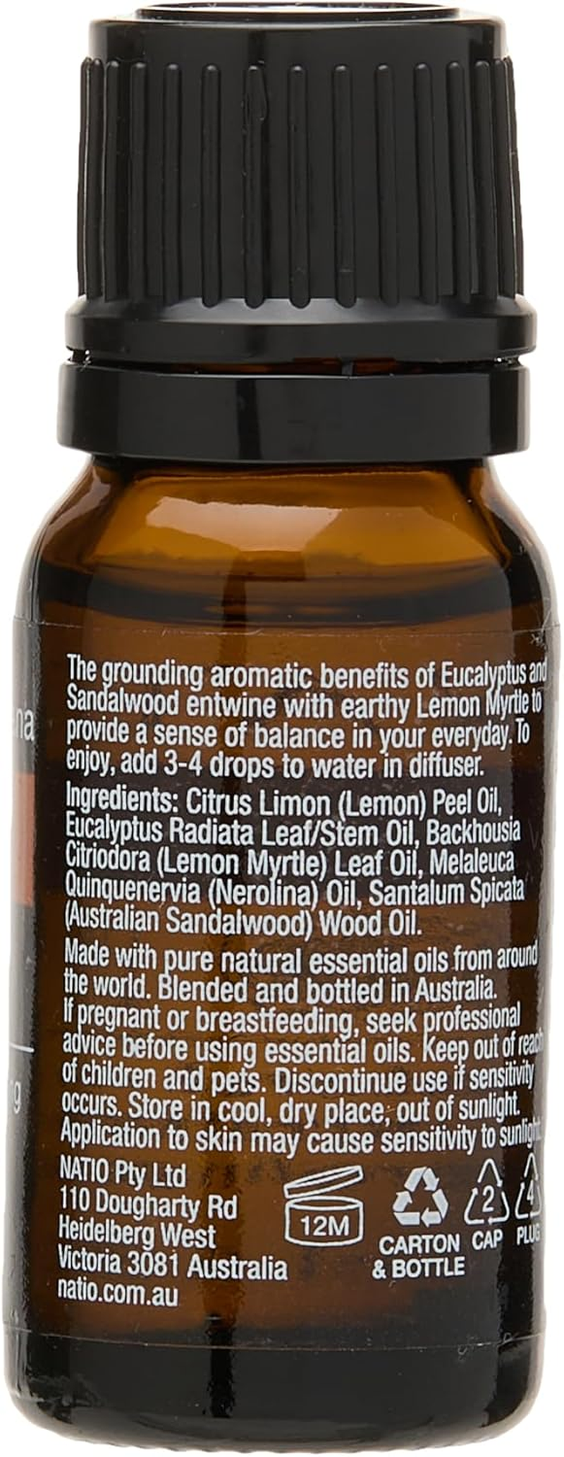 Natio Australia Australiana Pure Essential Oil Blend - Outback 10Ml - 100% Pure & Natural Essential Oil Blend - Eucalyptus, Australian Sandalwood, Lemon Myrtle, Lemon & Nerolina - Vegan Friendly & Made in Australia
