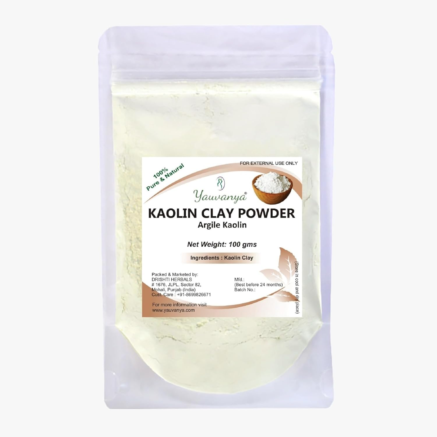 Yauvanya Natural White Kaolin Clay Powder/China Clay | Facial Clay Mask | for Deep Skin Pore Cleansing | for Face, Hair, Body- 100 Gms image number 2
