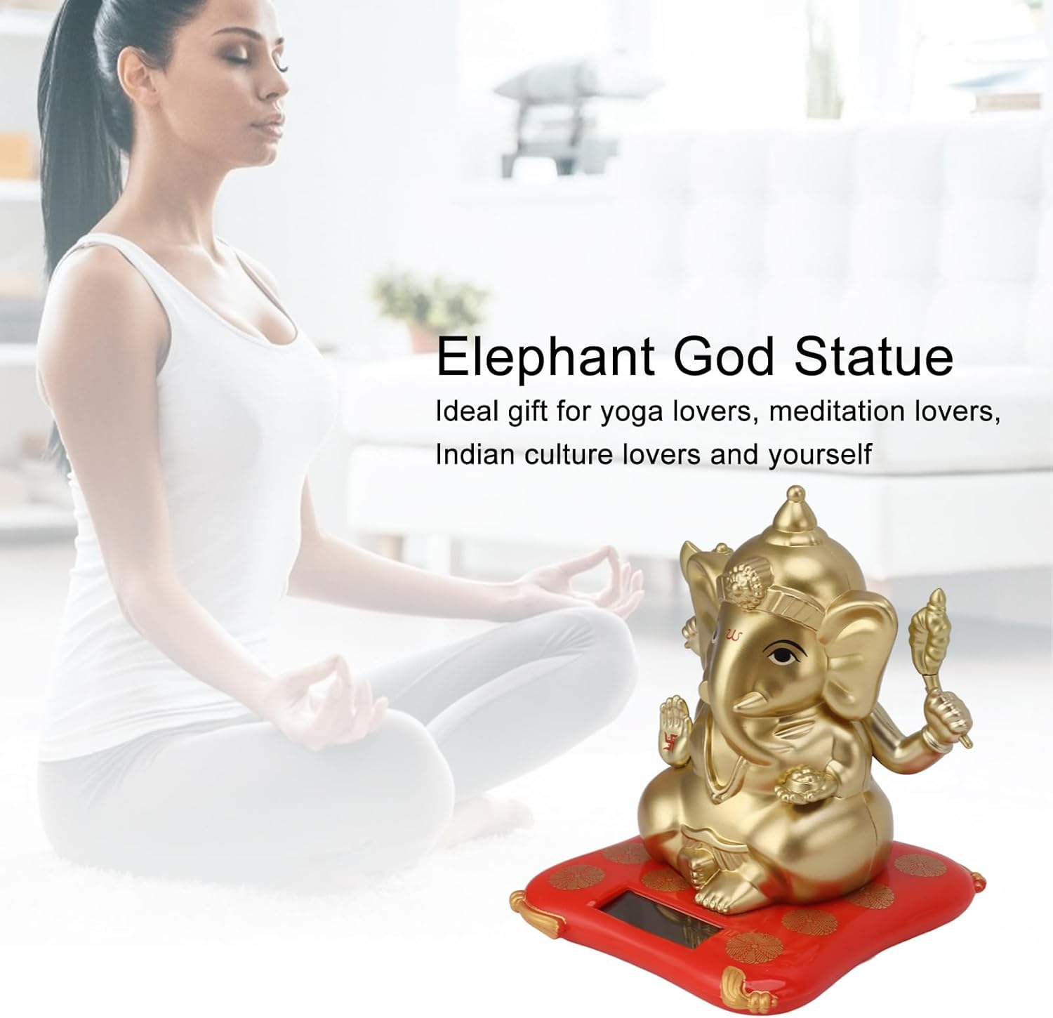 Ganesha Elephant God Statues, Solar Powered Indian Ganesha Idol Figurine, Indian Elephant Sculpture for Car Dashboard Home Decor Crafts, Ganesha Ornament for Meditation Yoga Room image number 3