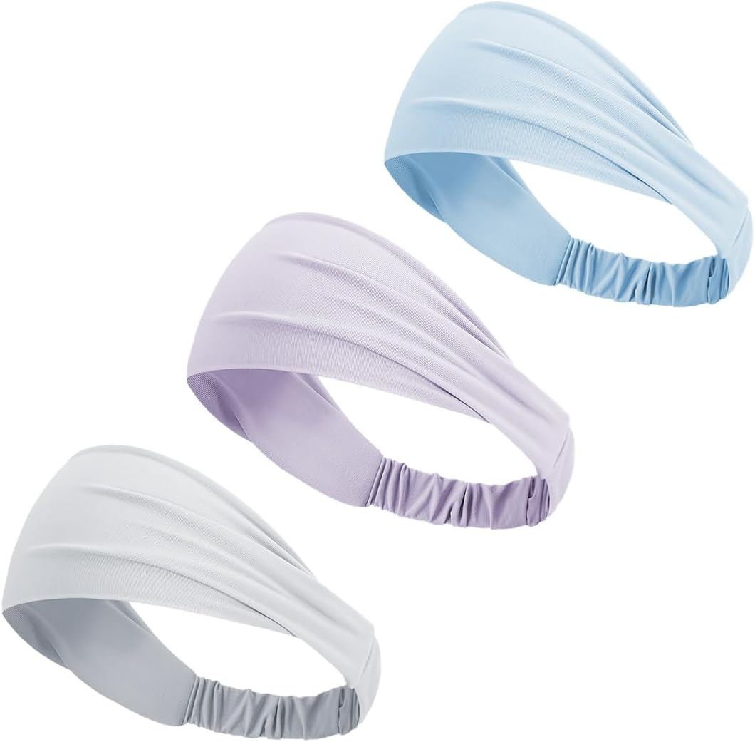 3Pcs Workout Headbands for Women Men Non Slip Sweatbands Elasticwide Headbands for Sports/Yoga/Dance image number 3