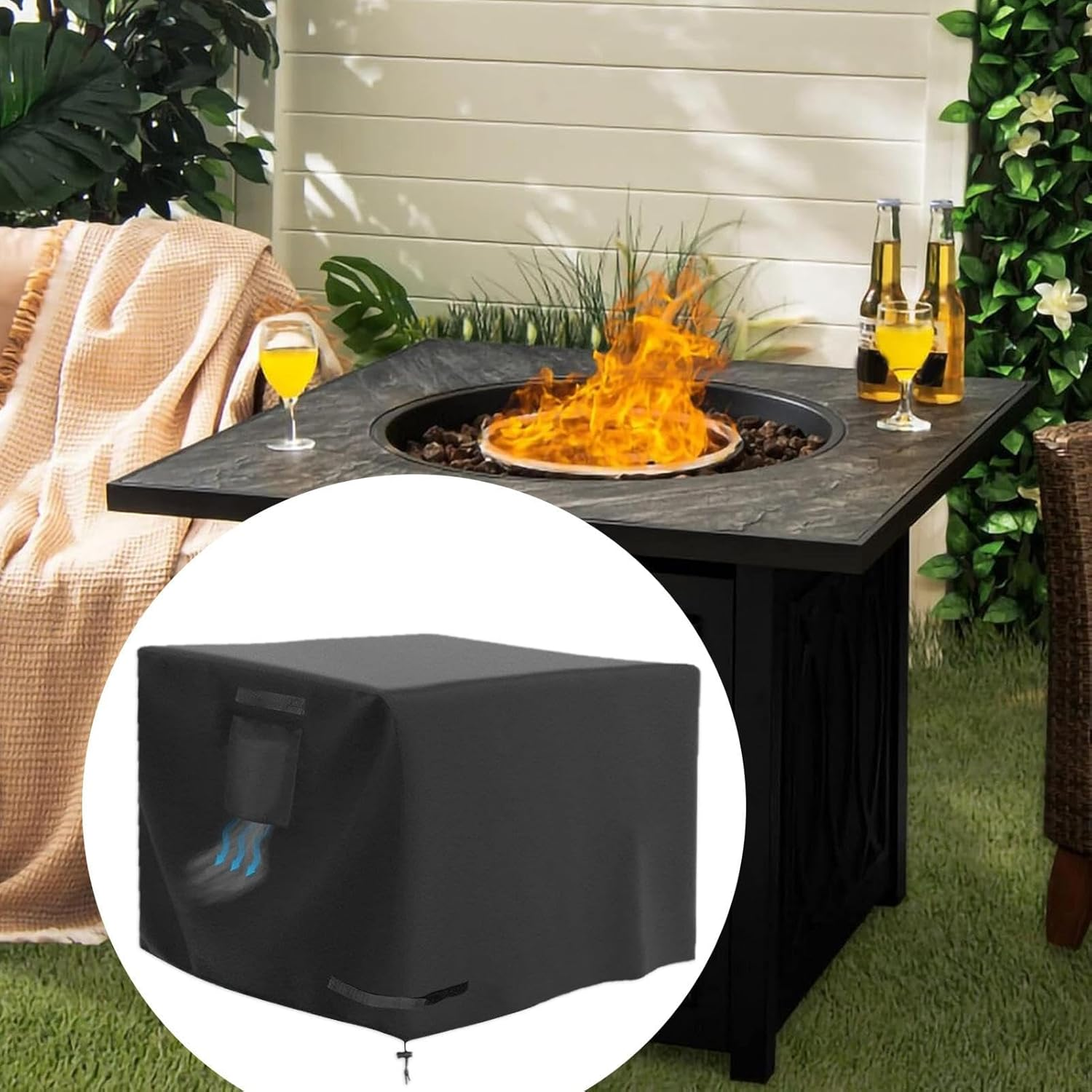 Fire Pit Cover | 30 Inch Waterproof Protector | Fire Pit Shield - for Patio Porch Indoor Outdoor Home Courtyard All Seasons