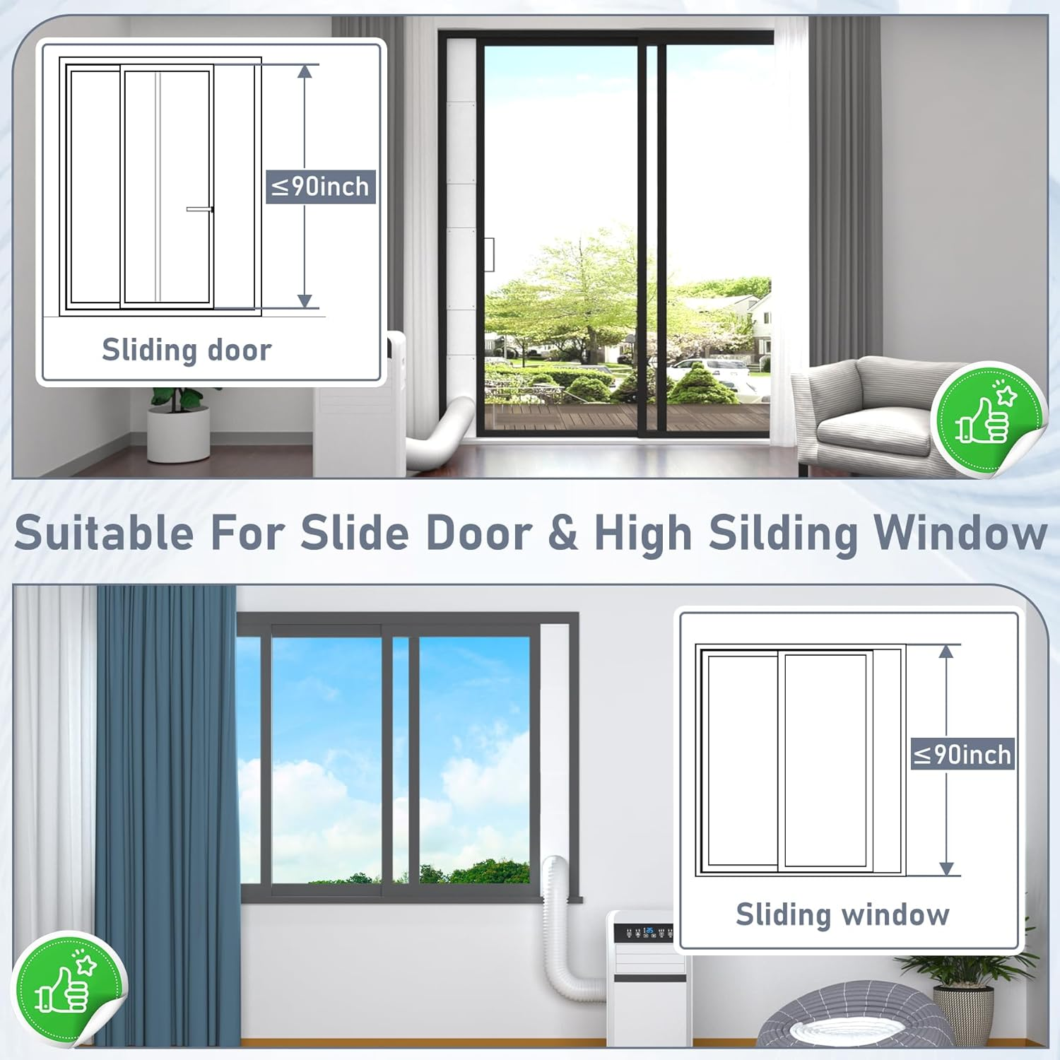 Flamorrow Portable Air Conditioner Sliding Door Kit for 5.9" Diameter Exhaust Hose, Adjustable Length Sealing Panels up to 90", Universal Sliding Door AC Vent Kit for Portable AC image number 5