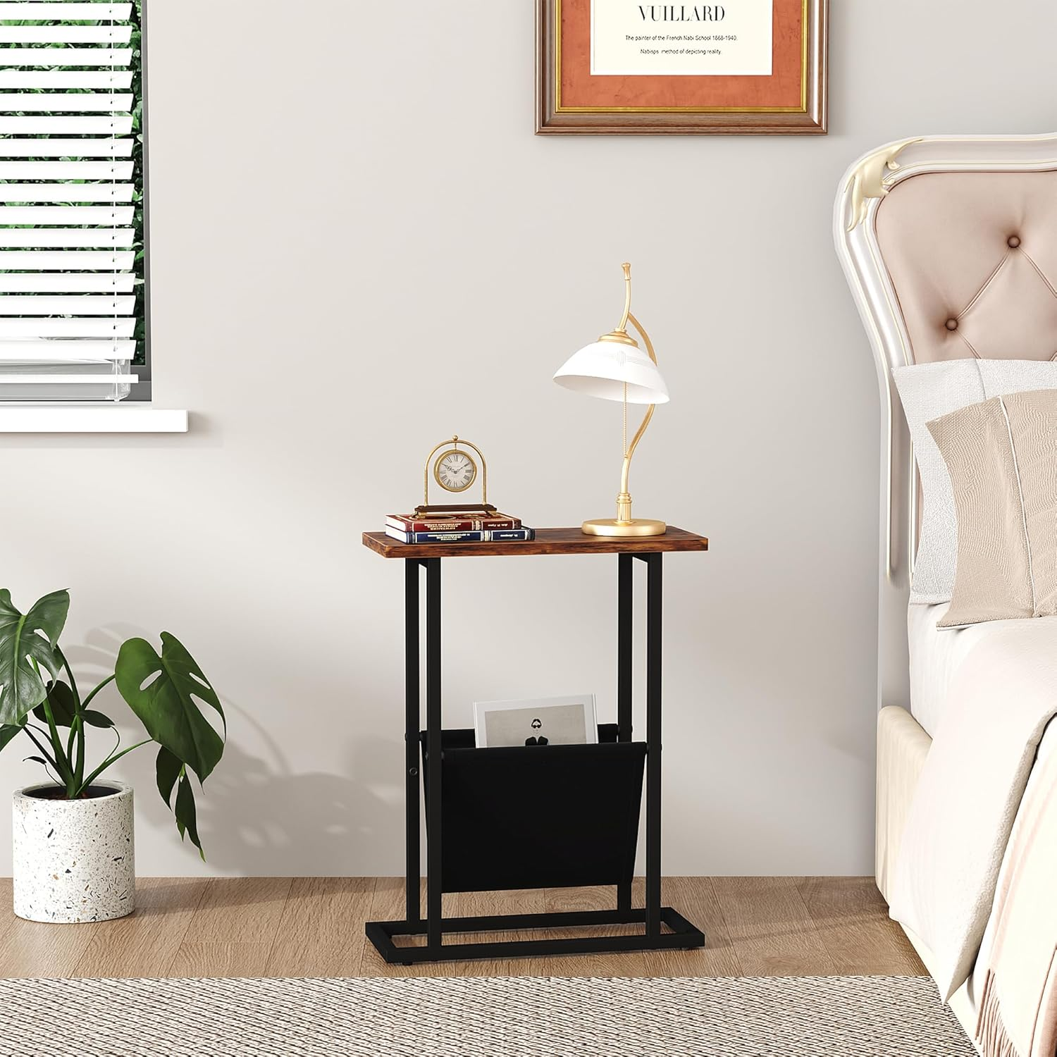 HOMEFORT Narrow End Table with Magazine Holder Slim Side Table for Living Room, Bedroom, Sofa Small Spaces, Rustic Brown image number 5
