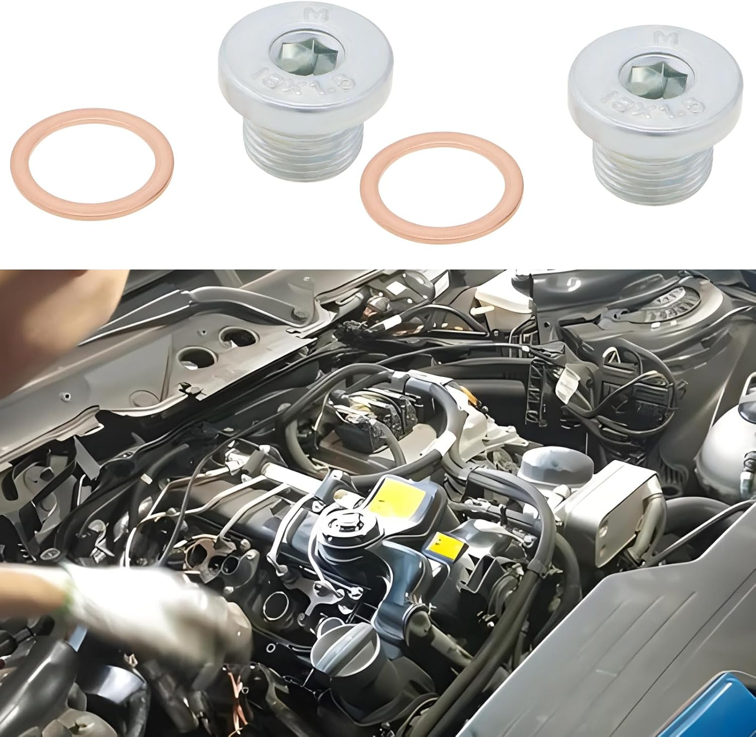 2Pcs M18X1.5Mm Hexagonal Oxygen Sensor Screw Plug with Copper Washer Suitable for Replacing the Reducing Pipe Drainage Pipe of Oxygen Sensors in Automobiles image number 5