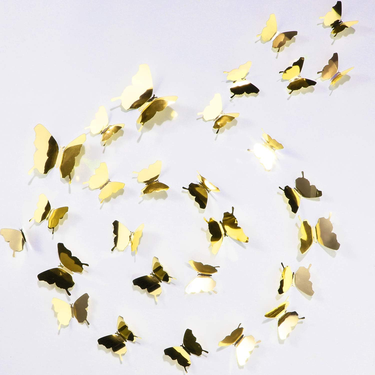 BBTO 48 Pieces Butterfly Wall Decor DIY Mirror 3D Butterfly Stickers Removable Decals for Home Bedroom School Bathroom Living Room Decor(Gold)