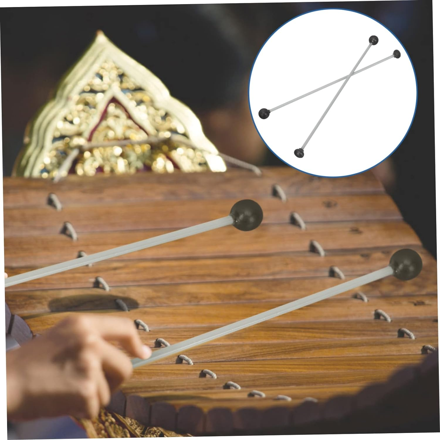 2 Pcs Portable Double Xylophone Mallets Percussion Instrument Drumsticks for Marimba and Glockenspiel Ideal for Students and Beginners Rubber Design image number 4