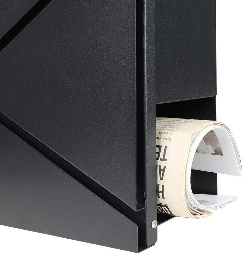 Decaller Metal Wall Mounted Mailboxes with Key Lock, Large Mail Box with Newspaper Compartment, Black, 13" X 14 2/5" X 4 1/5"