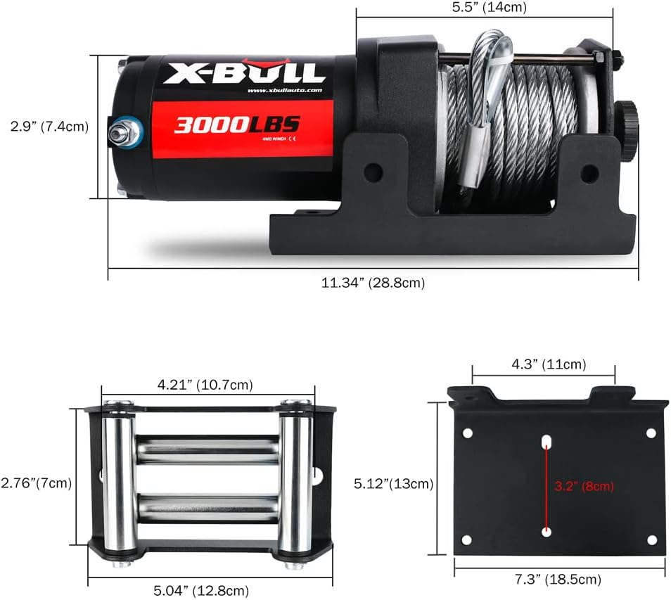 X-Bull 12V 3000Lbs/1360Kg Electric ATV Winch 2 Remote Wireles Control Steel Cable Boat ATV Kit&hellip; image number 3