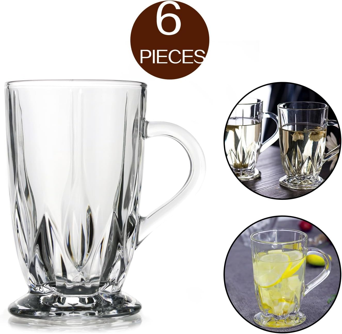 Glass Coffee Mugs Set of 6 Large Clear Durable Mugs with Handle Transparent Tea Glasses for Hot Cold Beverages image number 1