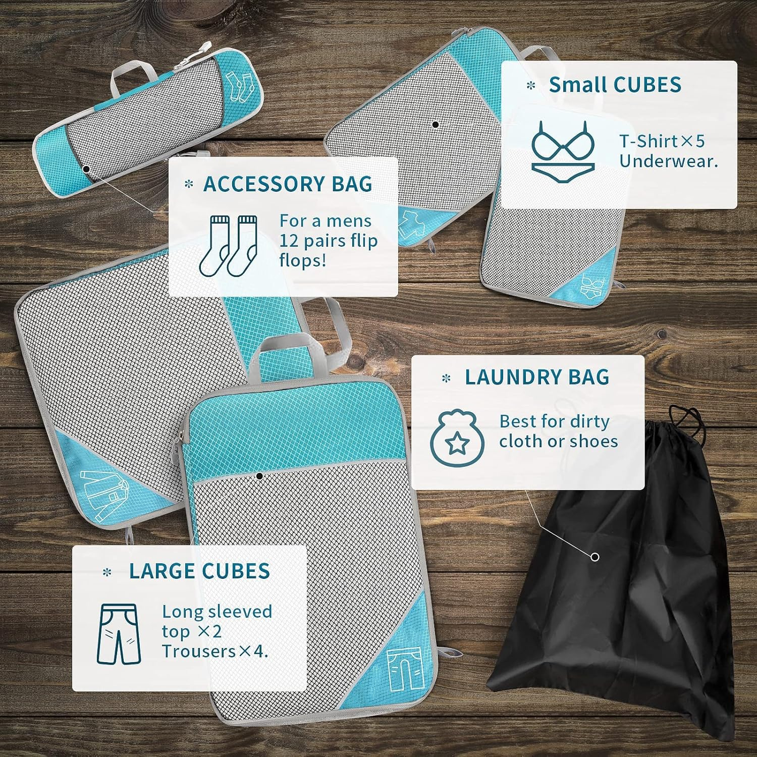 Apexillio Compression Packing Cubes 6 Pcs, Travel Luggage Organizer Accessories Extensible Storage Bags Travel Cubes for Suitcases&hellip; (Set of 6- Blue) - Set Of 6- Blue image number 6